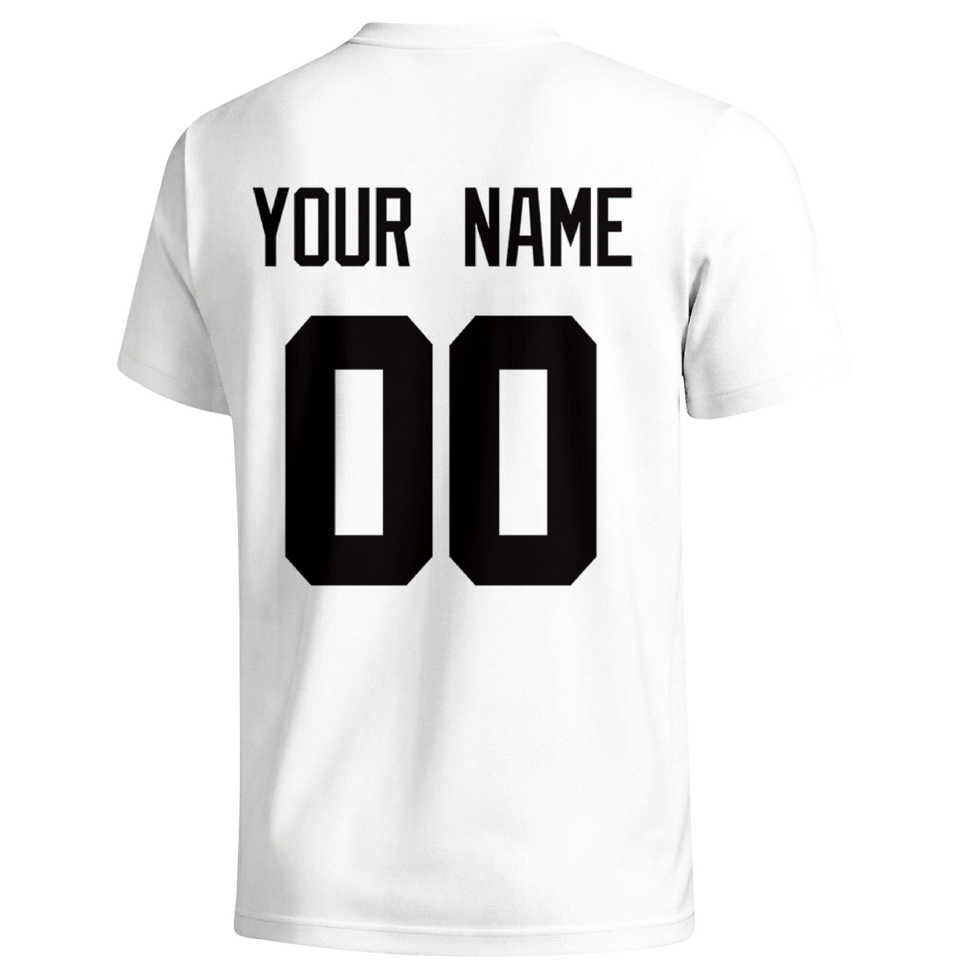 Las Vegas personalized football T shirt in White showing the back custom name and number