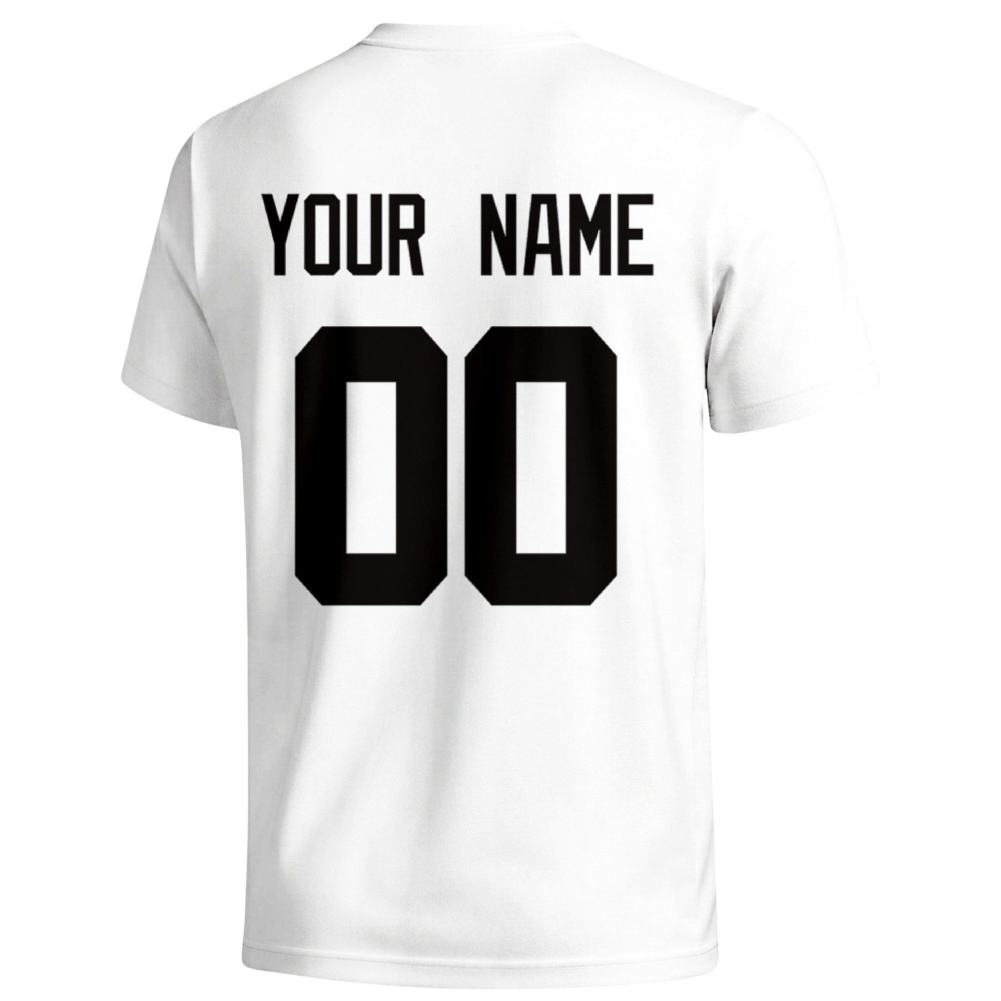 Las Vegas personalized football T shirt in White showing the back custom name and number
