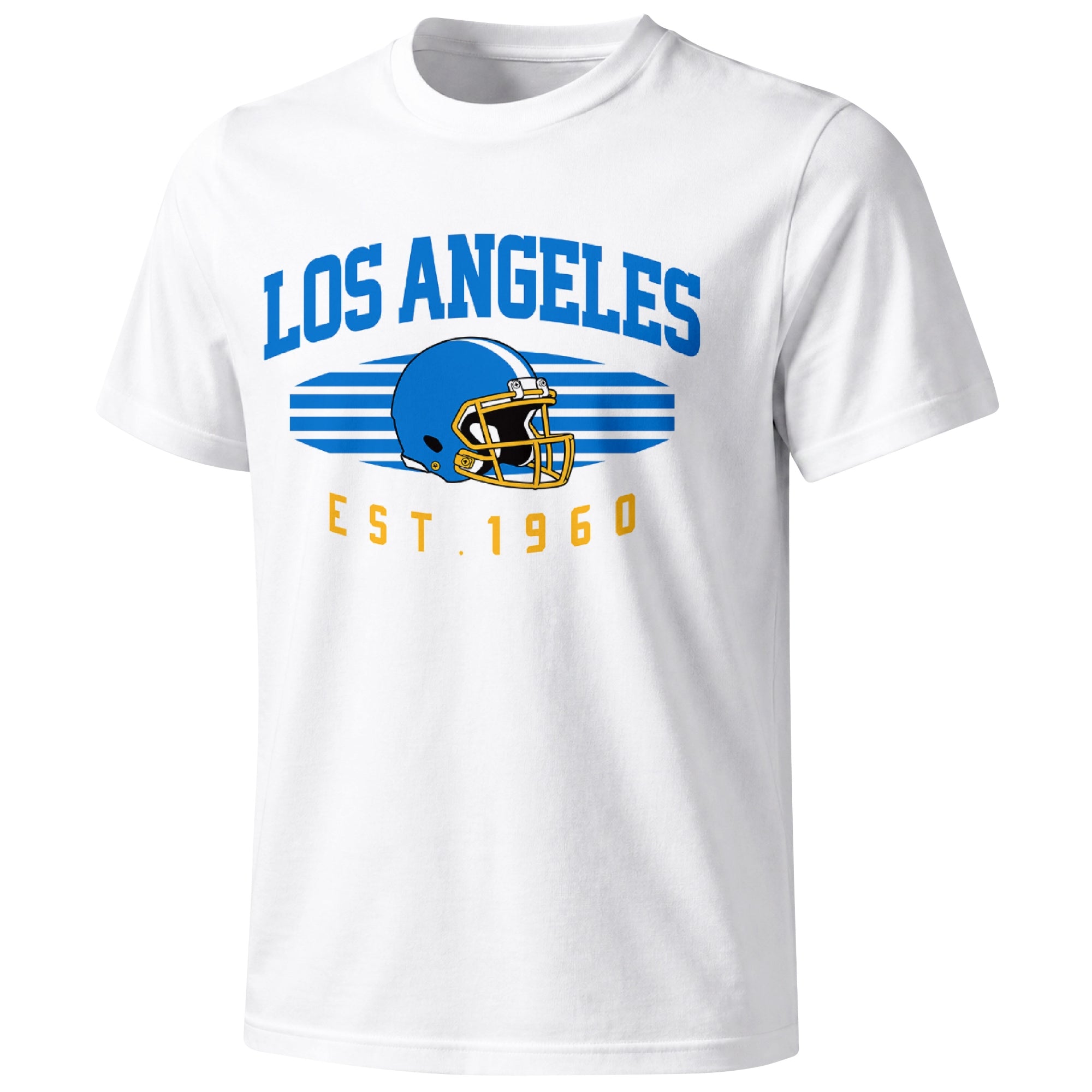 Los Angeles Blue football T shirt in White showing the front city and football design