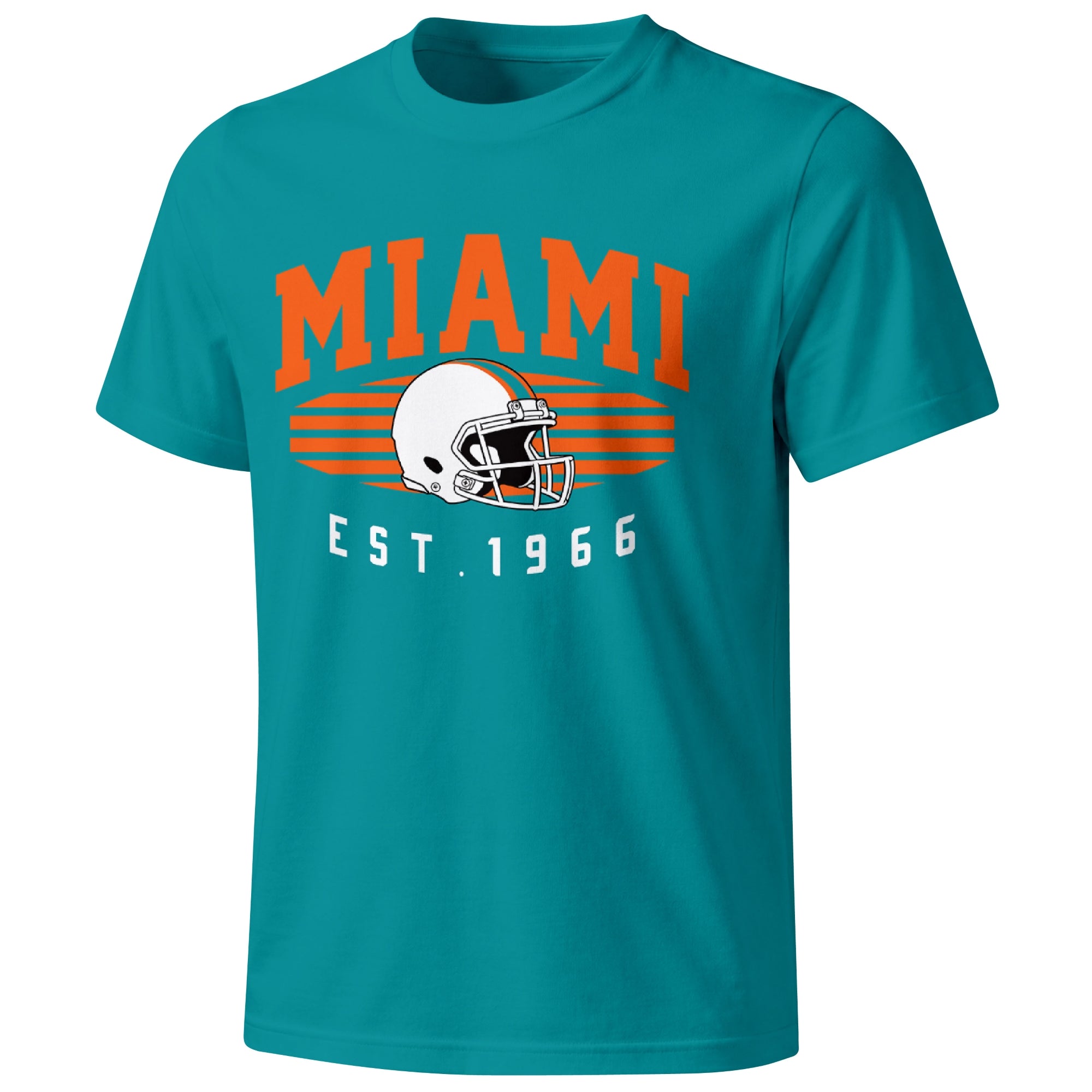 Miami football T shirt in Aqua showing the front city and football design