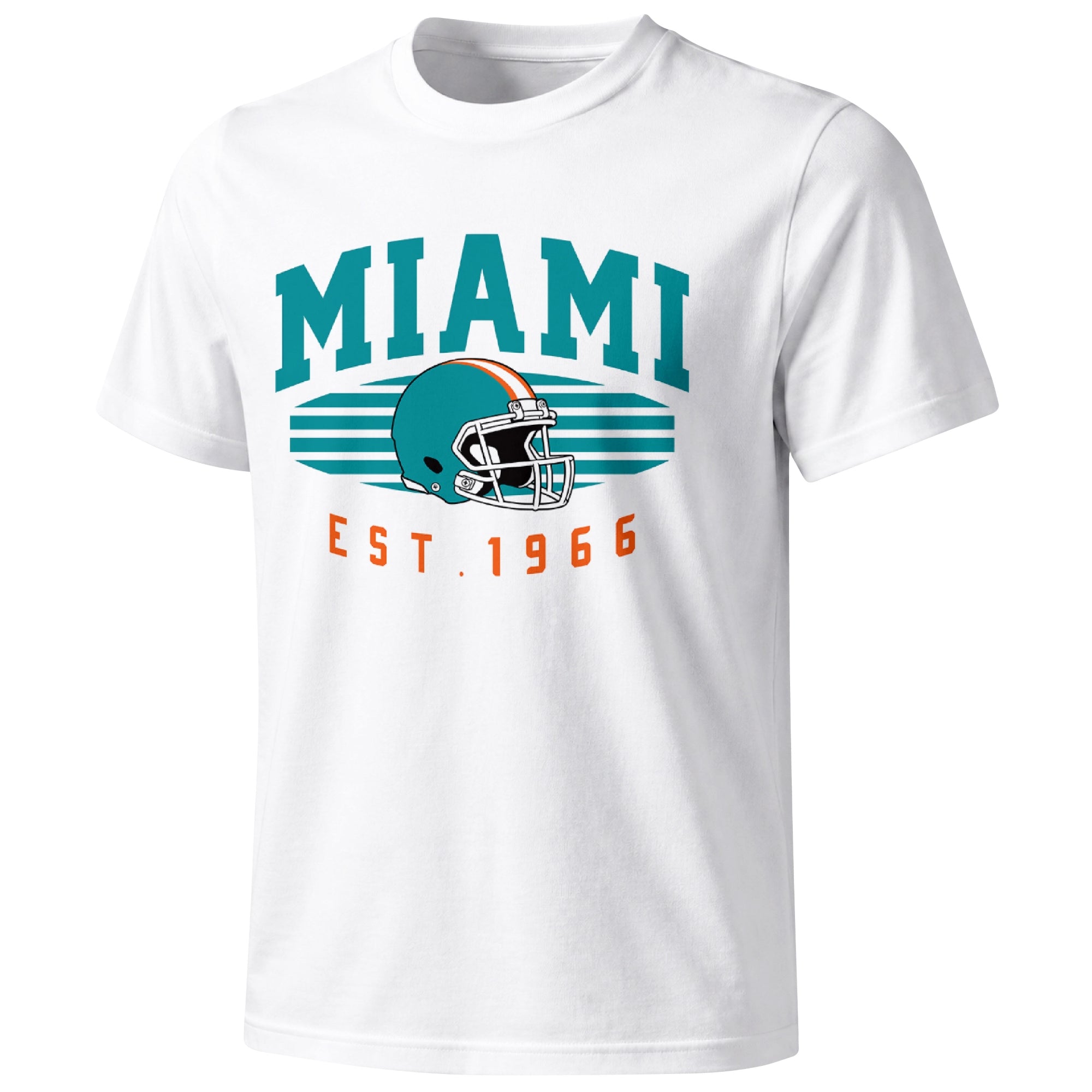 Miami football T shirt in White showing the front city and football design