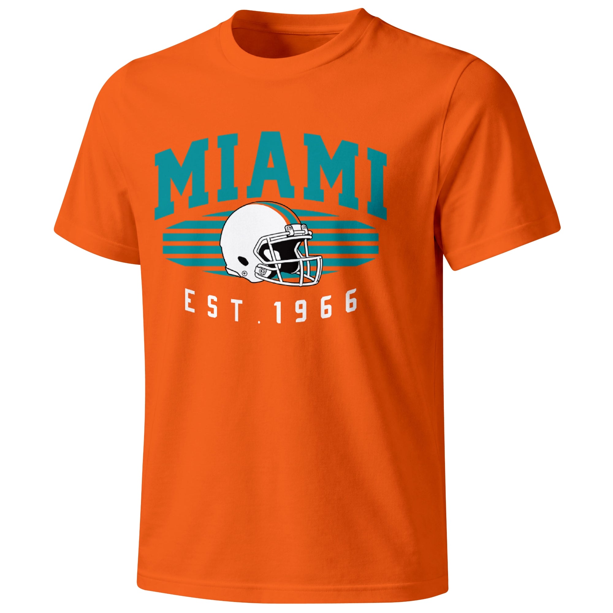 Miami football T shirt in Orange showing the front city and football design