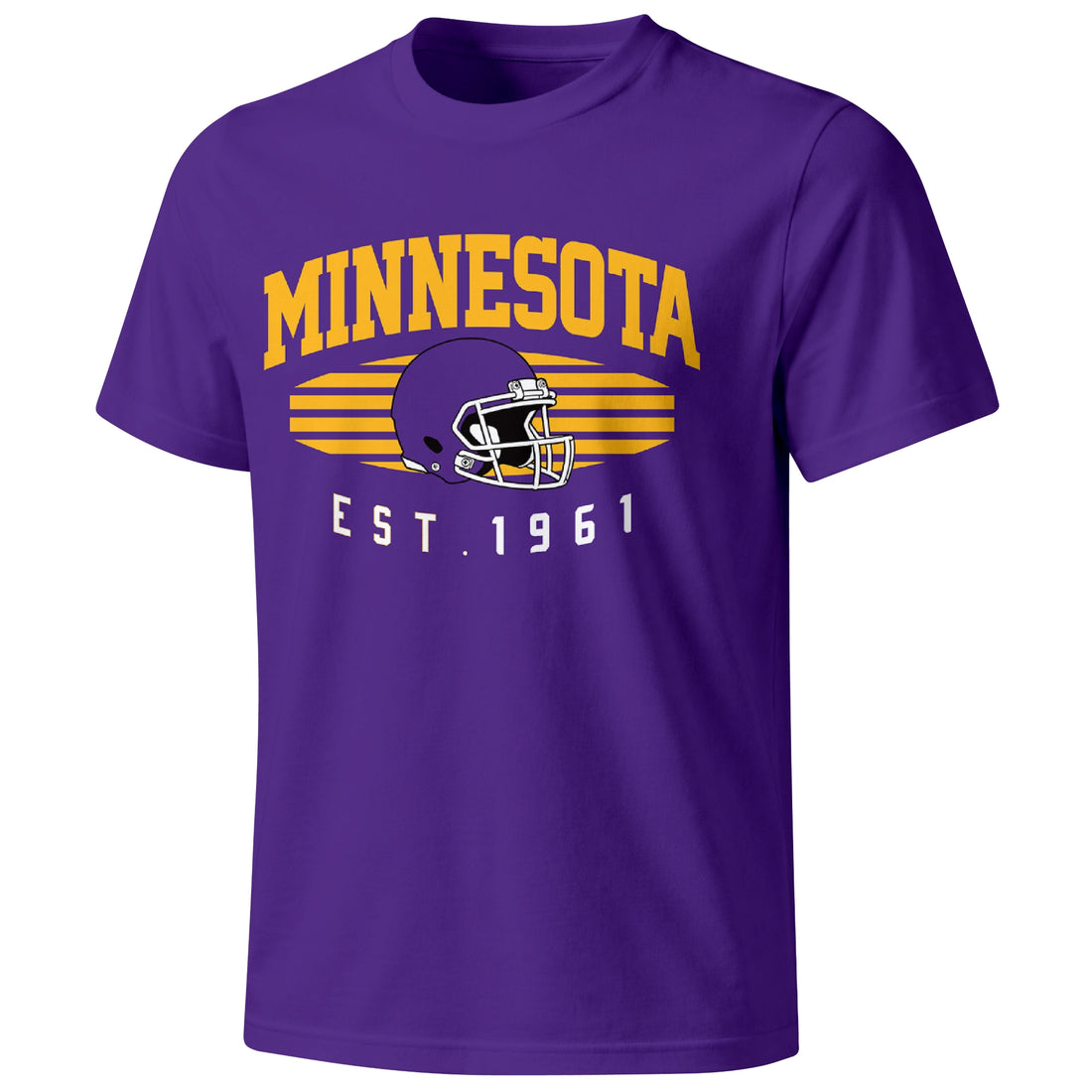 Minnesota personalized football T shirt in Purple showing front city design and back custom name and number