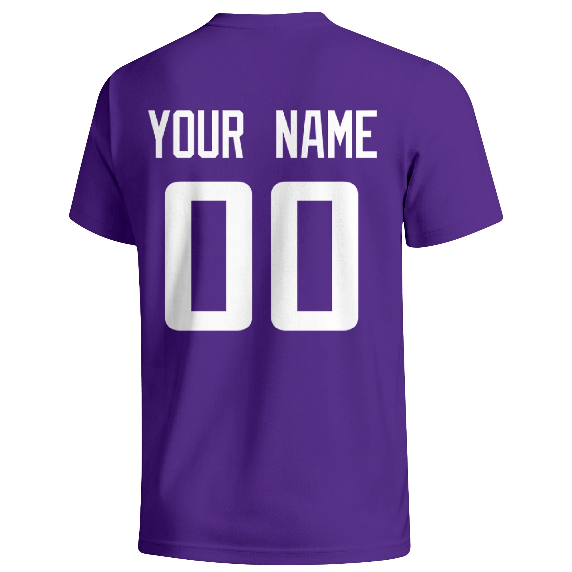 Minnesota personalized football T shirt in Purple showing the back custom name and number
