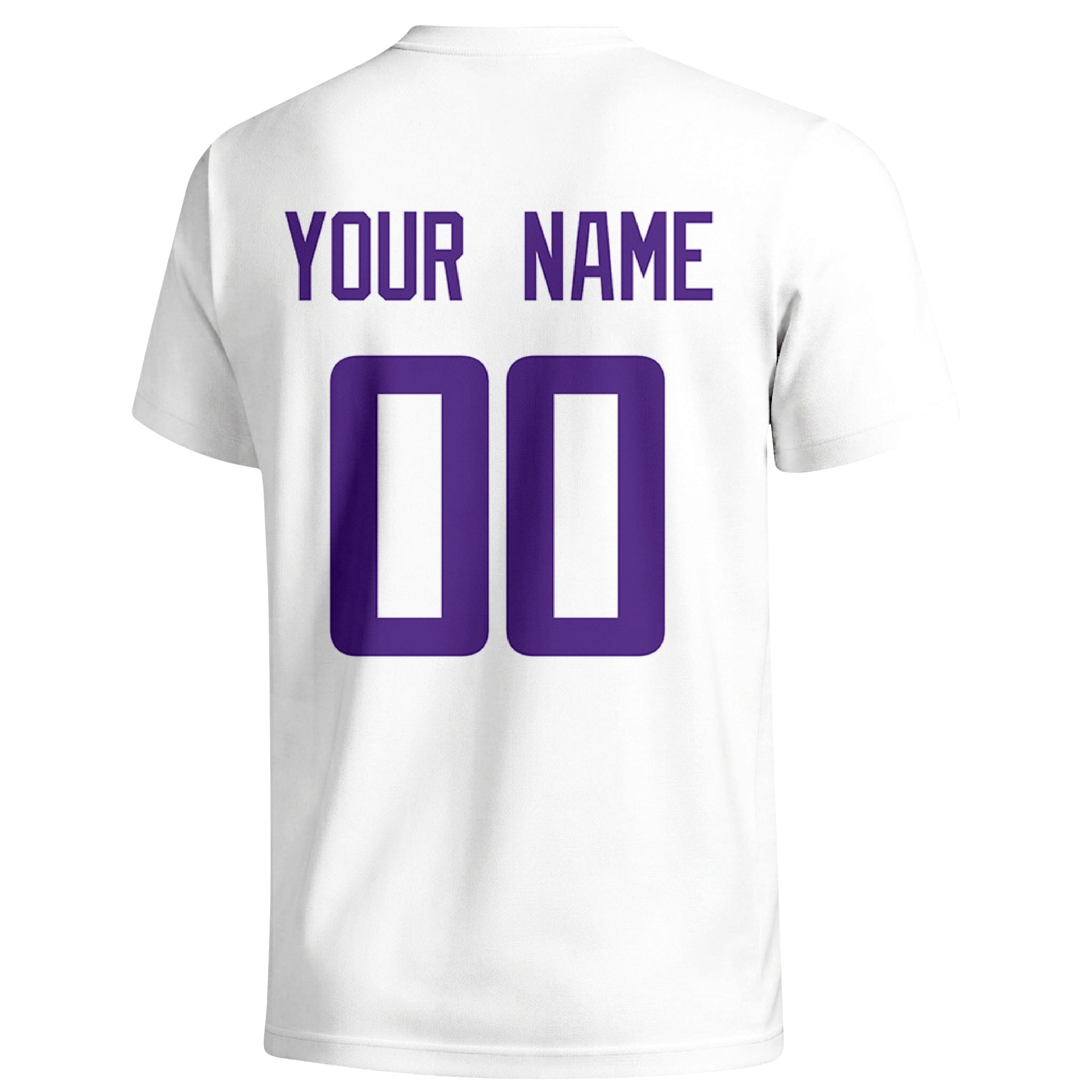 Minnesota personalized football T shirt in White showing the back custom name and number