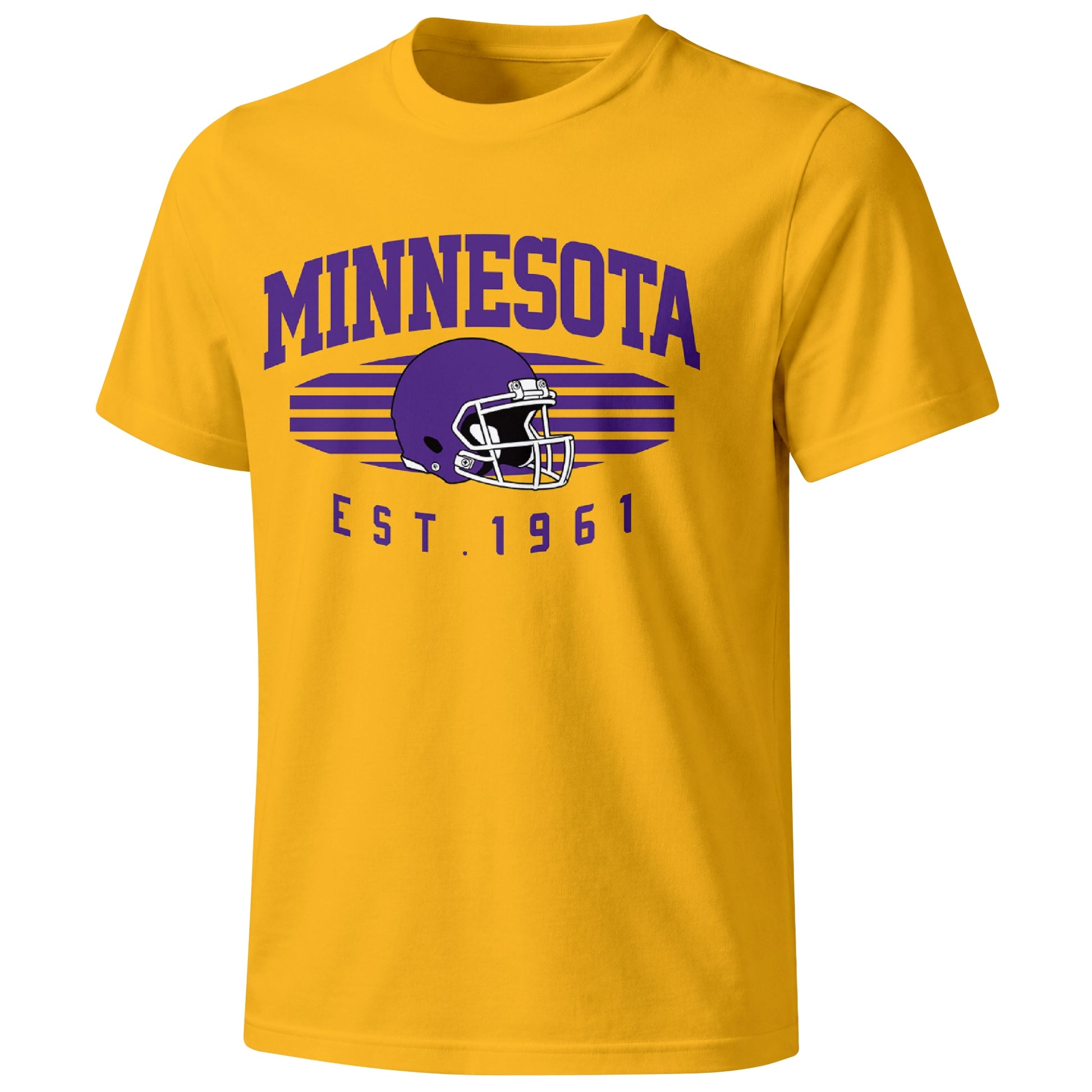 Minnesota football T shirt in Gold showing the front city and football design