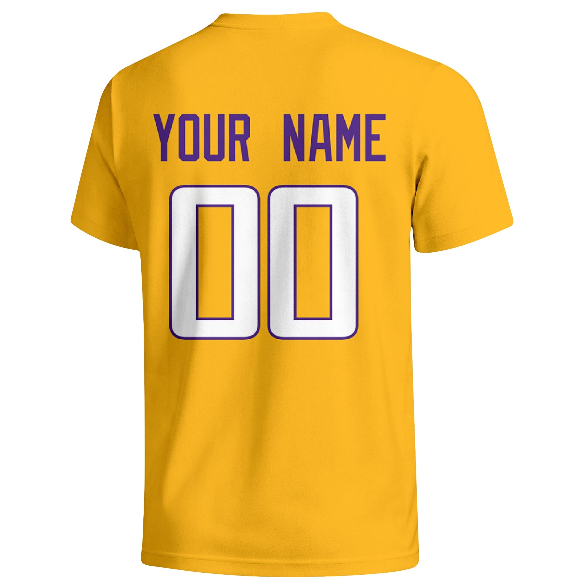 Minnesota personalized football T shirt in Gold showing the back custom name and number