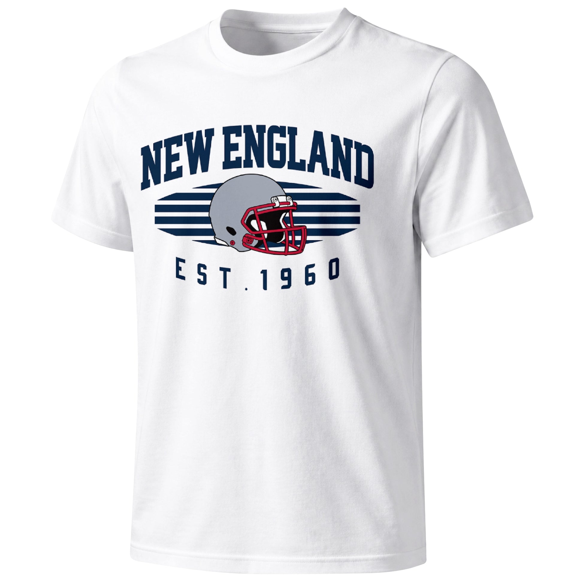 New England football T shirt in White showing the front city and football design