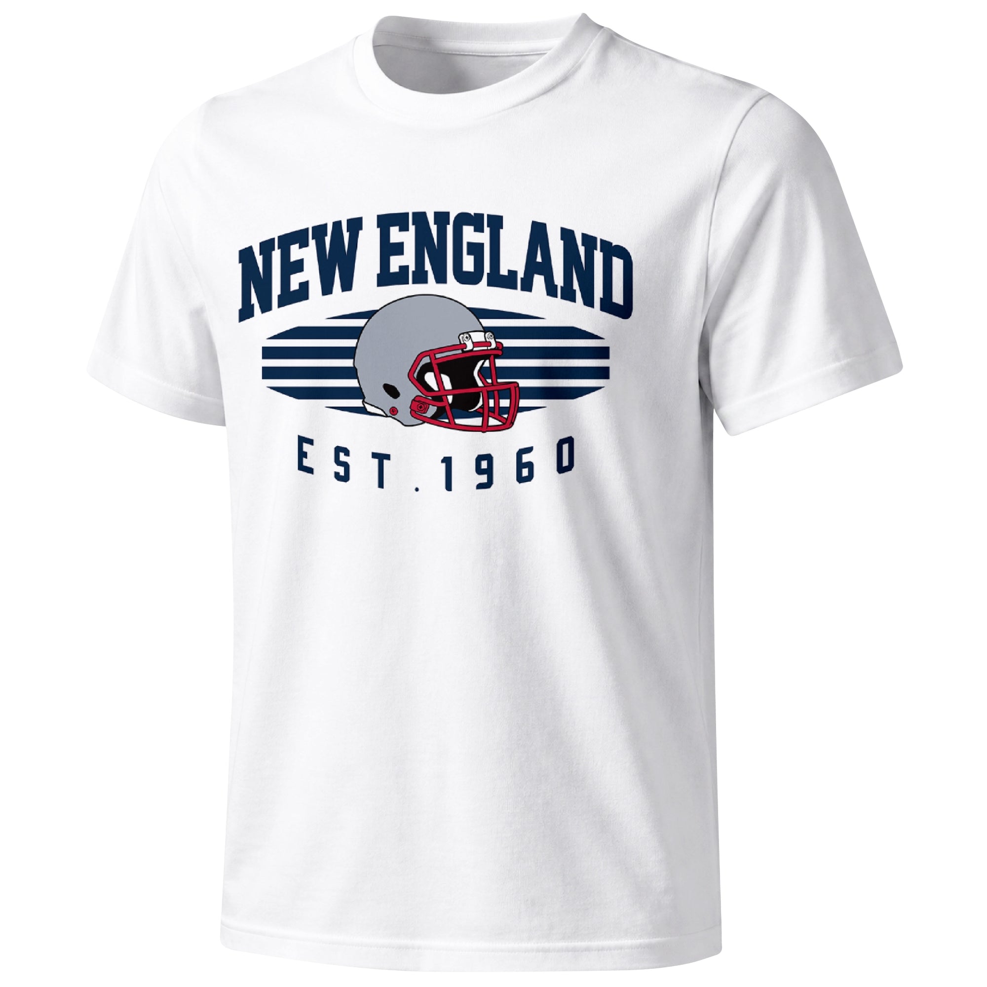 New England football T shirt in White showing the front city and football design