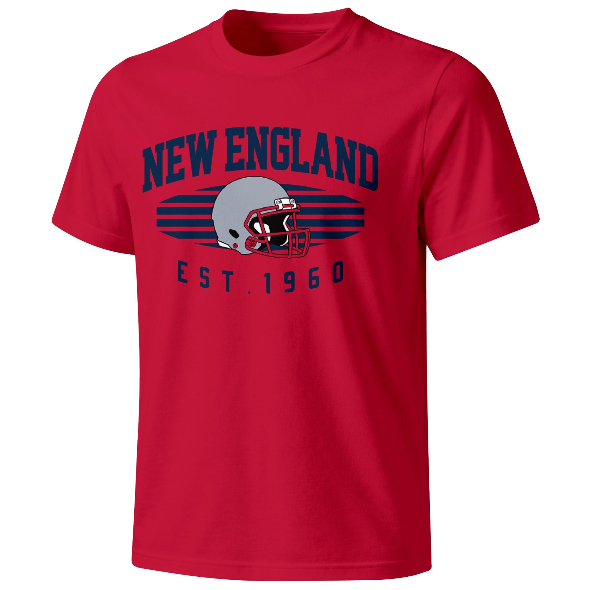 New England football T shirt in Red showing the front city and football design