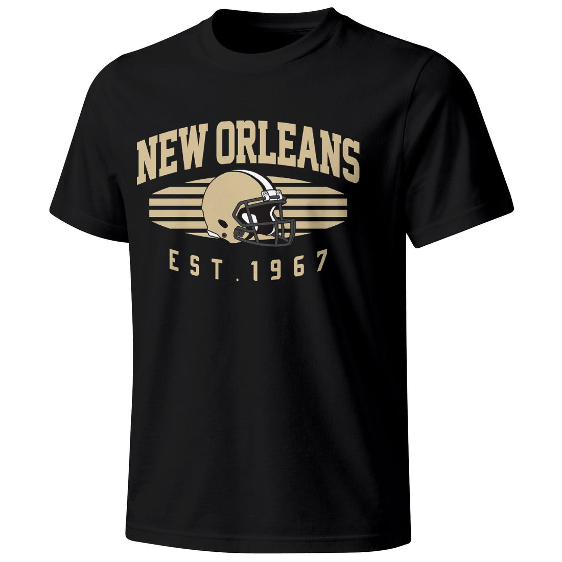 New Orleans personalized football T shirt in Black showing front city design and back custom name and number