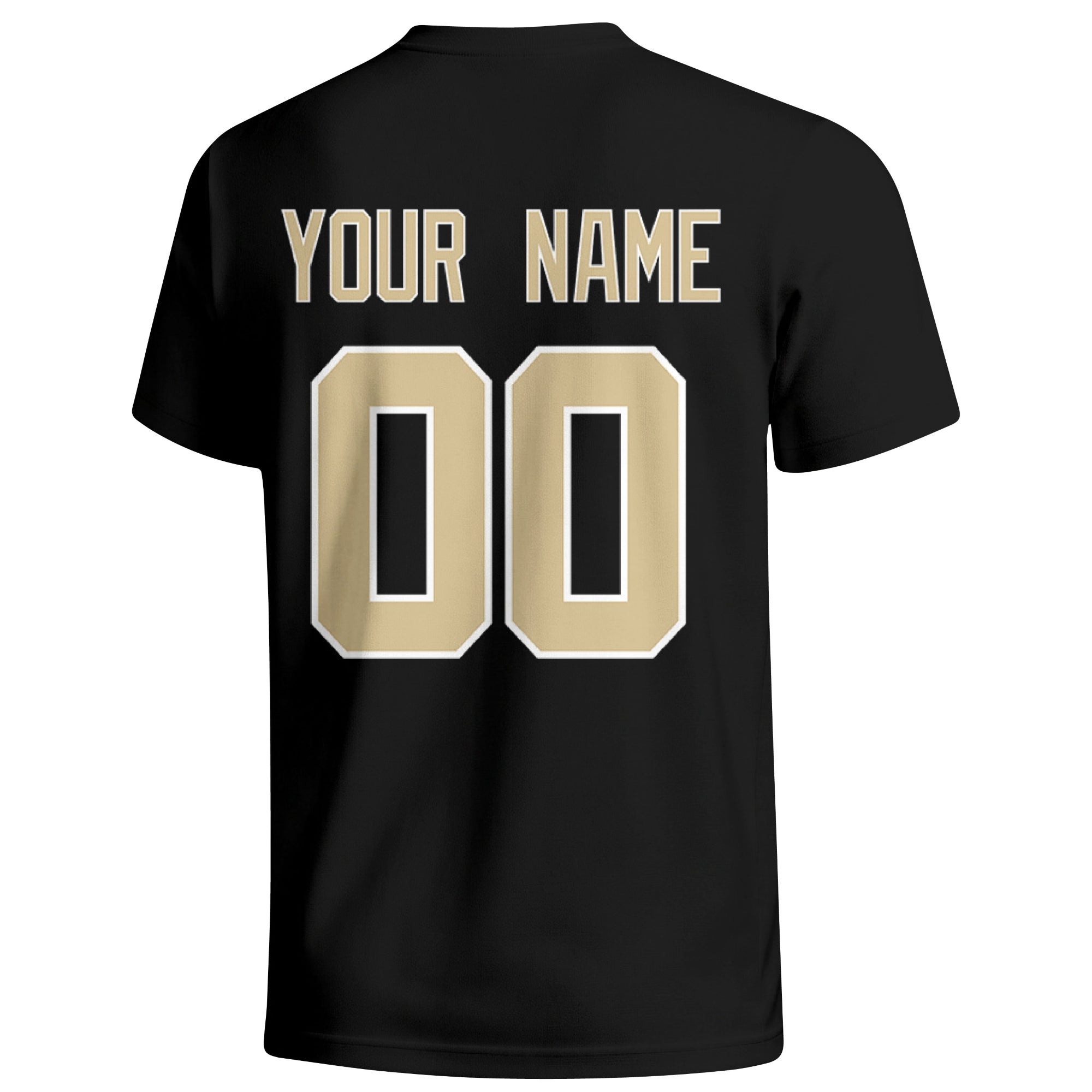 New Orleans personalized football T shirt in Black showing the back custom name and number