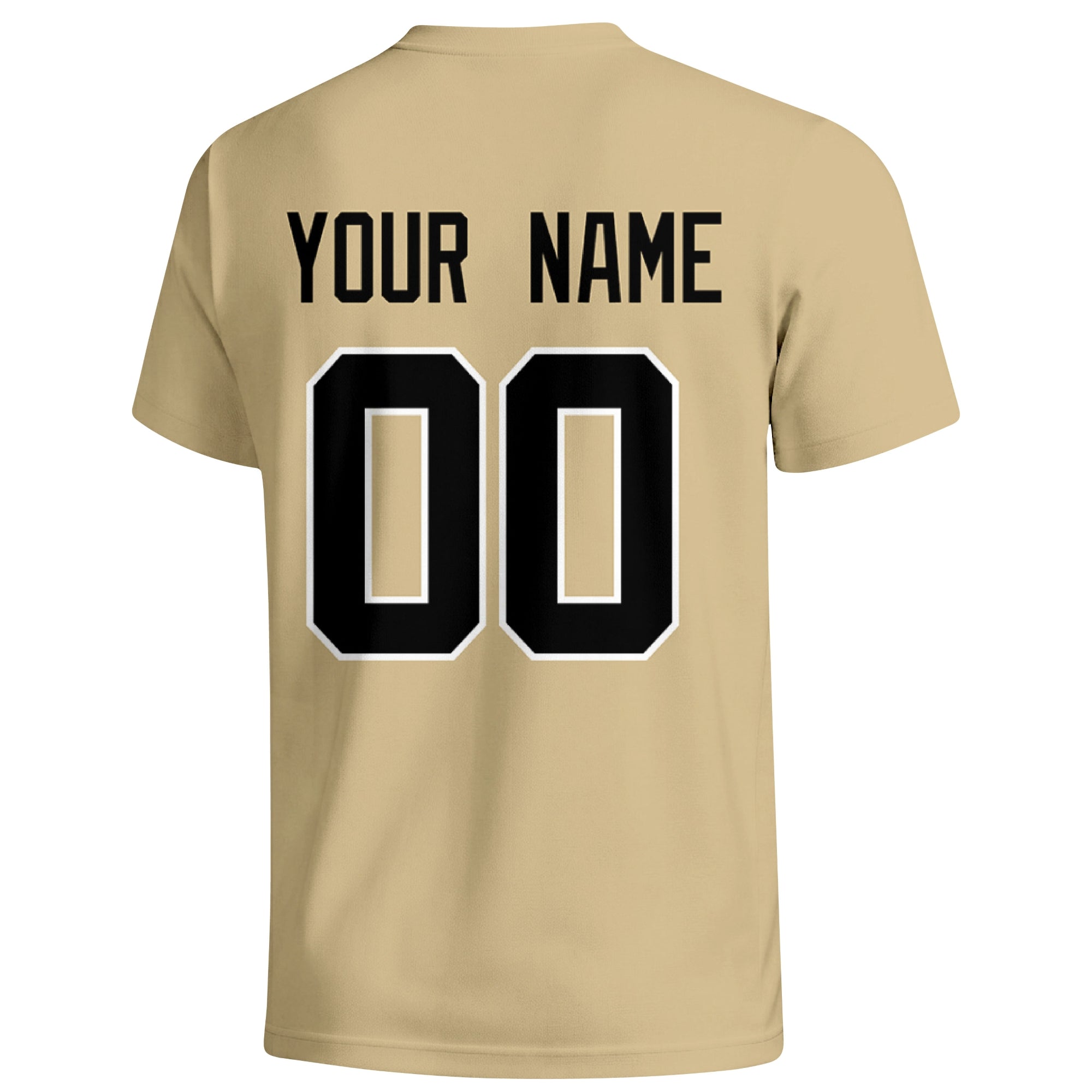 New Orleans personalized football T shirt in Gold showing the back custom name and number