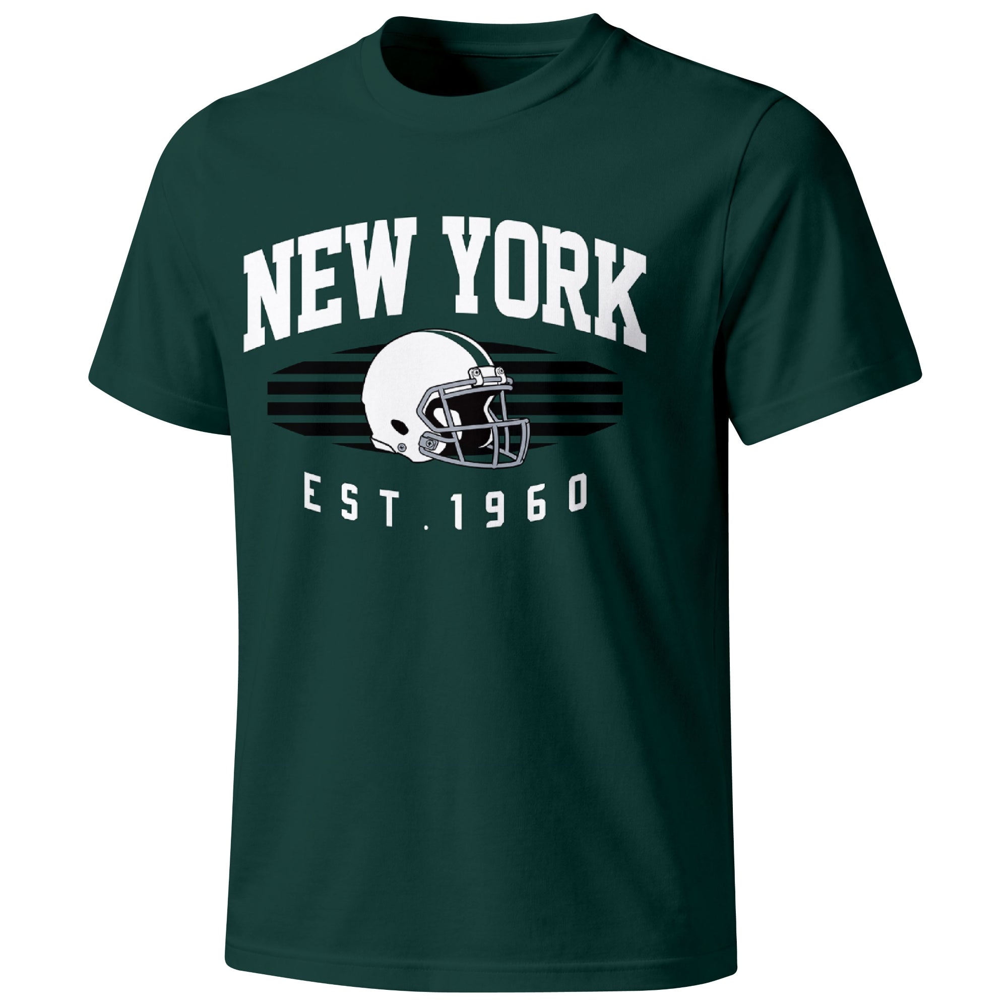 New York Green football T shirt in Green showing the front city and football design