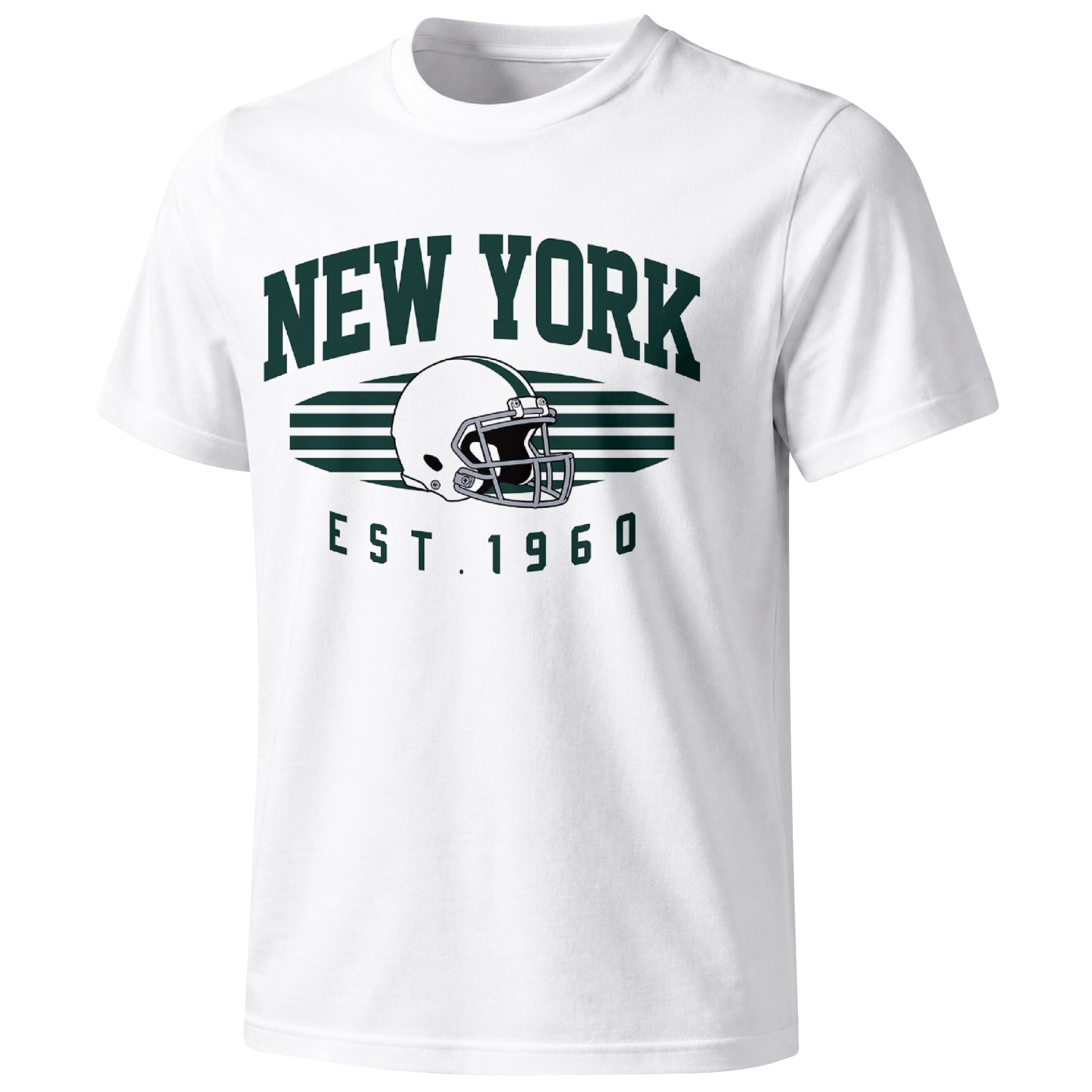 New York Green football T shirt in White showing the front city and football design