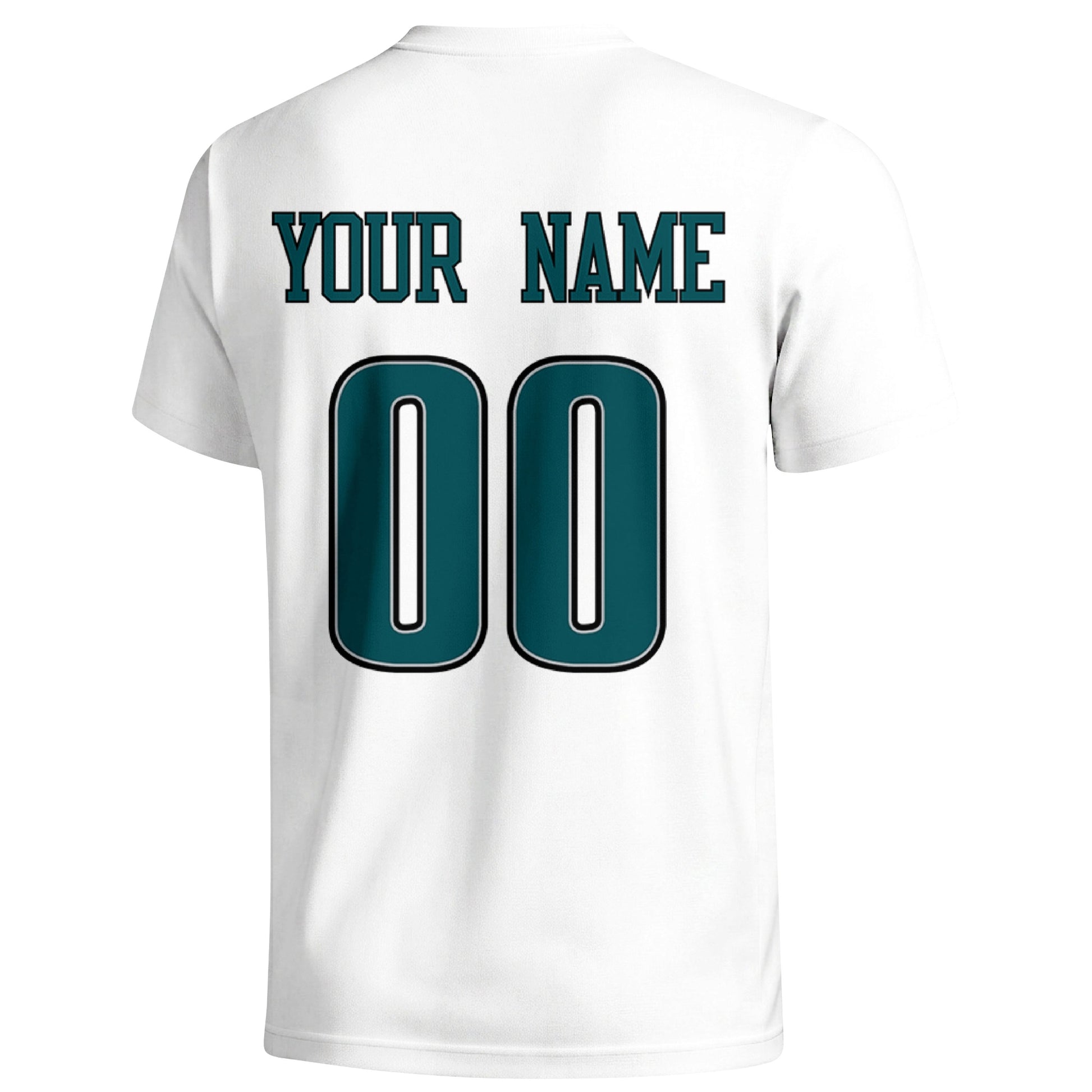 Philadelphia personalized football T shirt in White showing the back custom name and number