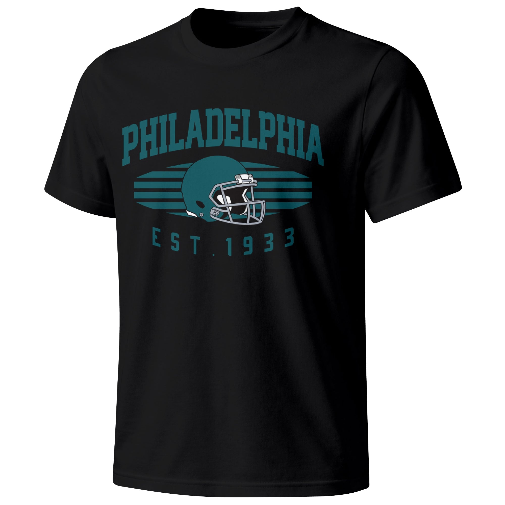 Philadelphia football T shirt in Black showing the front city and football design