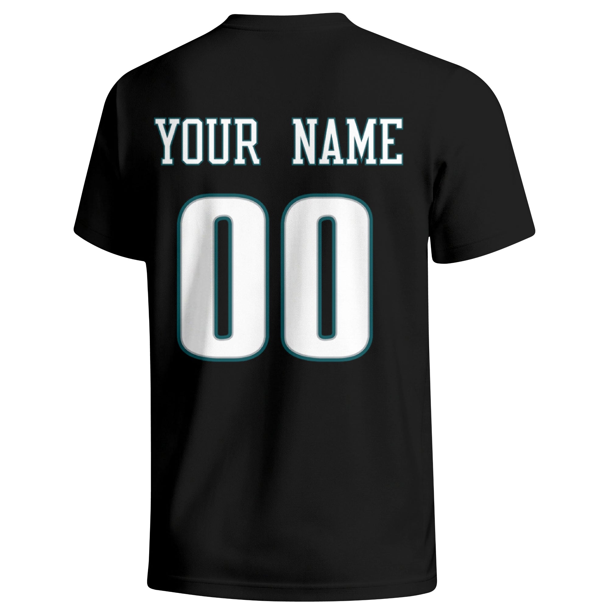 Philadelphia personalized football T shirt in Black showing the back custom name and number