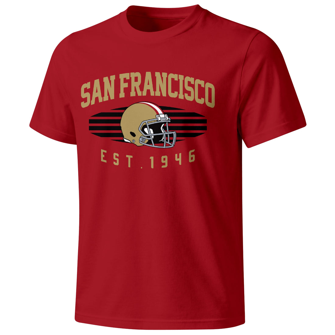 San Francisco personalized football T shirt in Scarlet showing front city design and back custom name and number