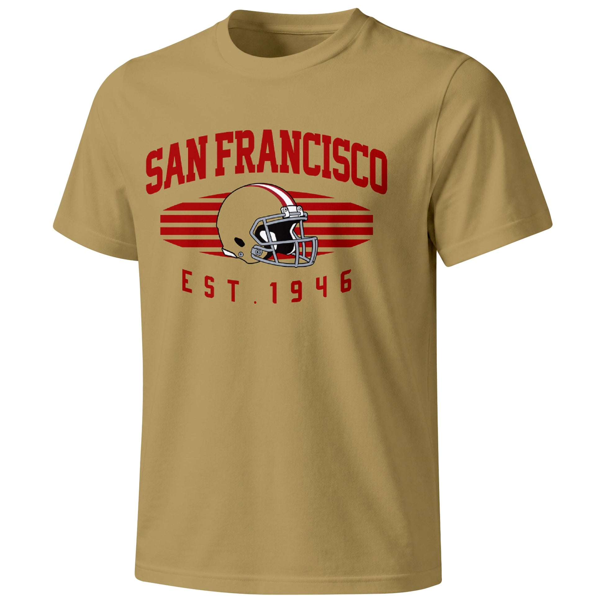 San Francisco football T shirt in Gold showing the front city and football design