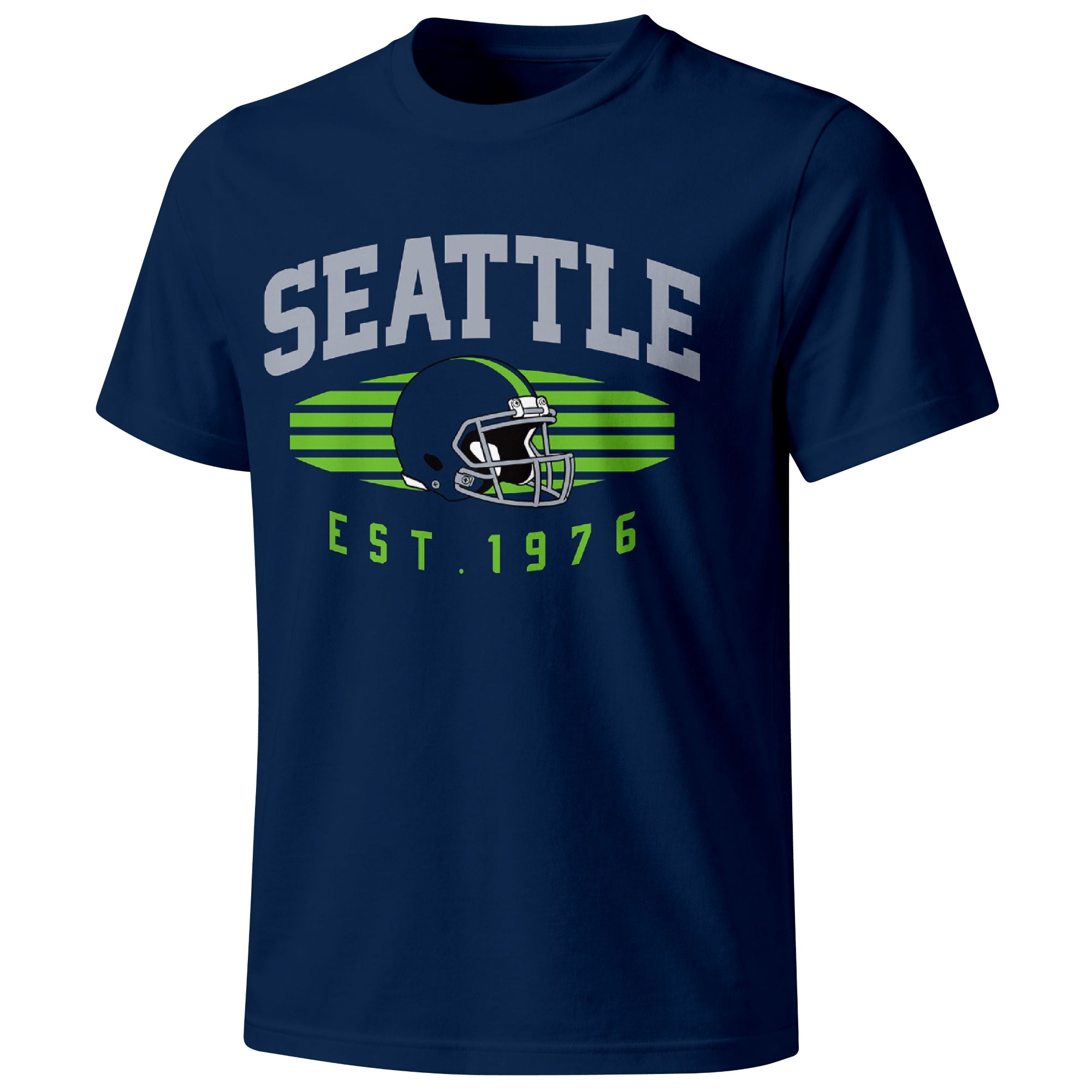 Seattle football T shirt in Navy showing the front city and football design