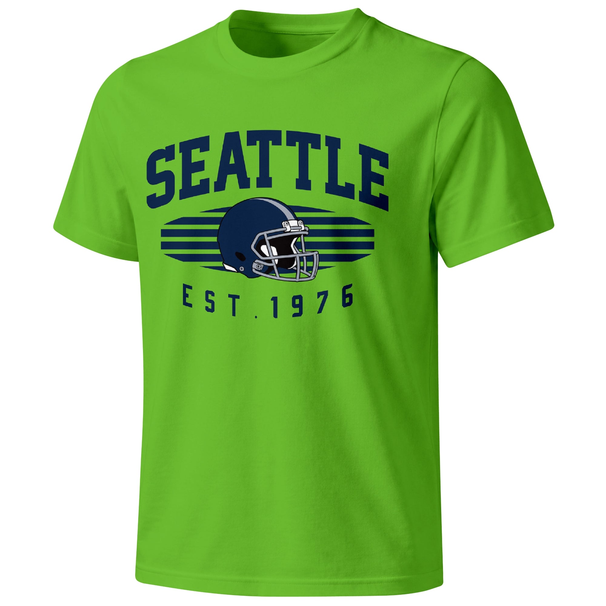 Seattle football T shirt in Neon Green showing the front city and football design