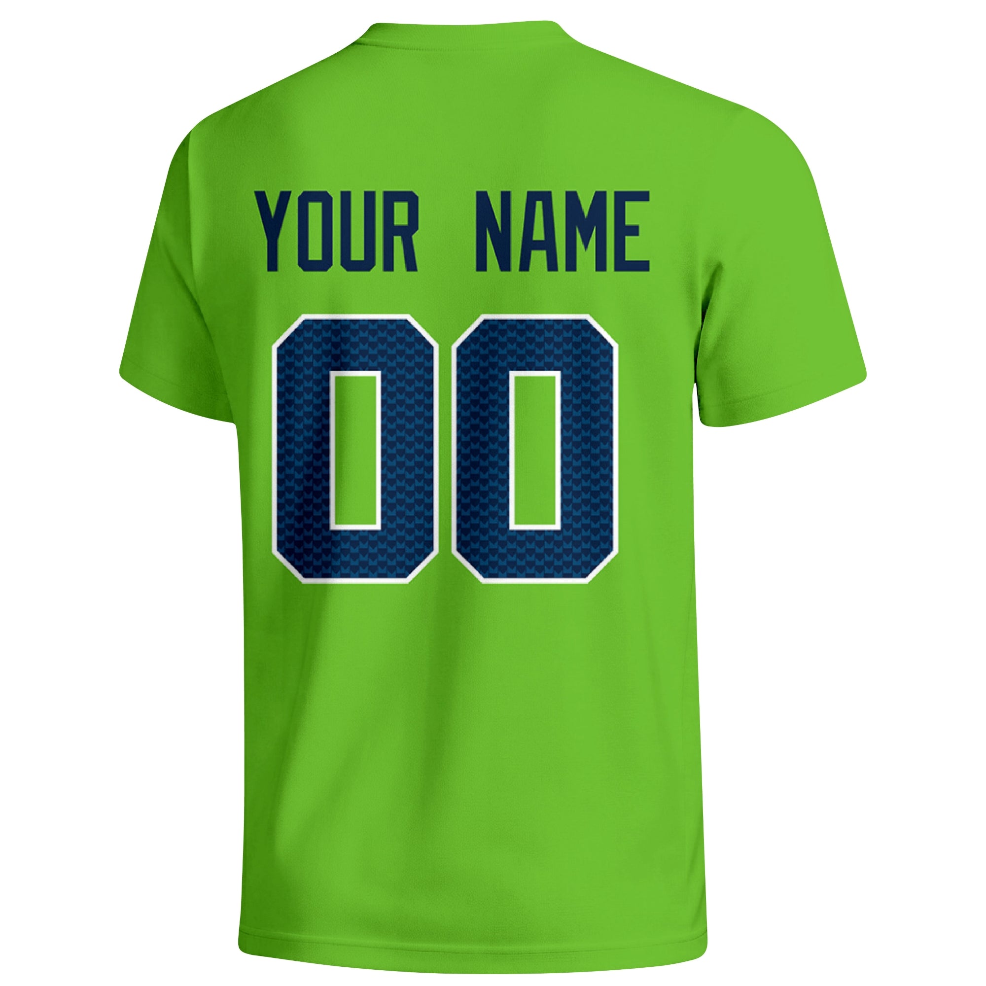 Seattle personalized football T shirt in Neon Green showing the back custom name and number