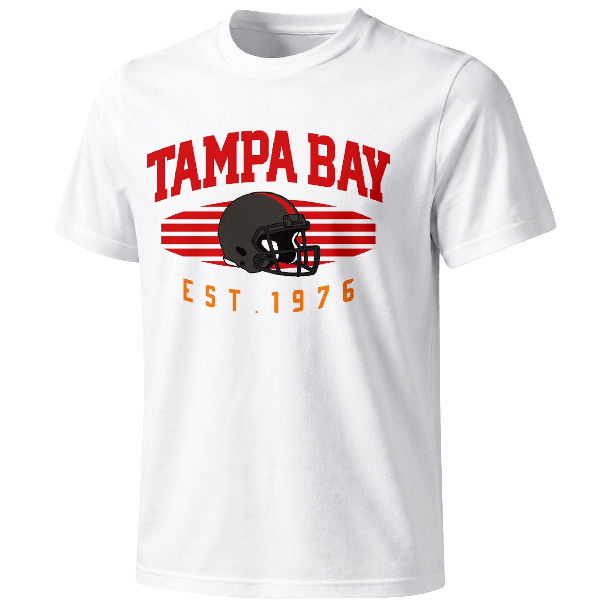 Tampa Bay football T shirt in White showing the front city and football design