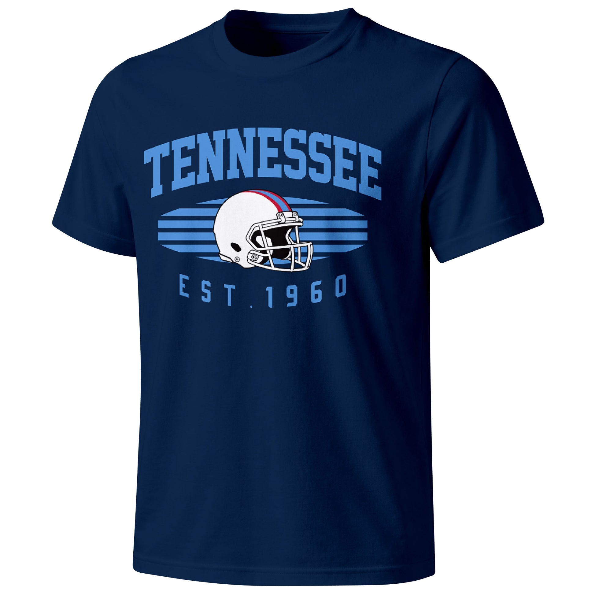 Tennessee football T shirt in Light Blue showing the front city and football design