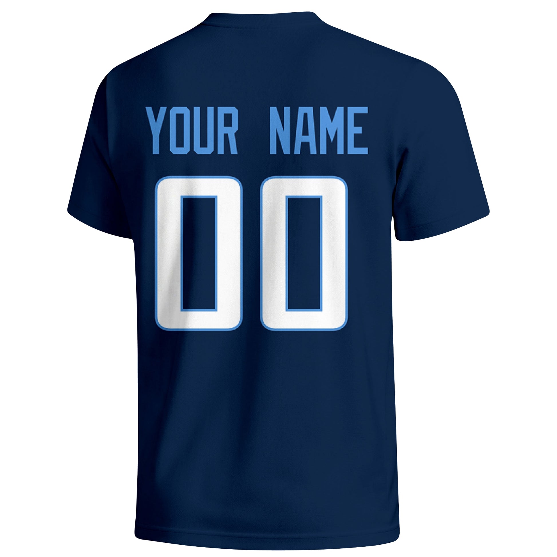 Tennessee personalized football T shirt in Light Blue showing the back custom name and number