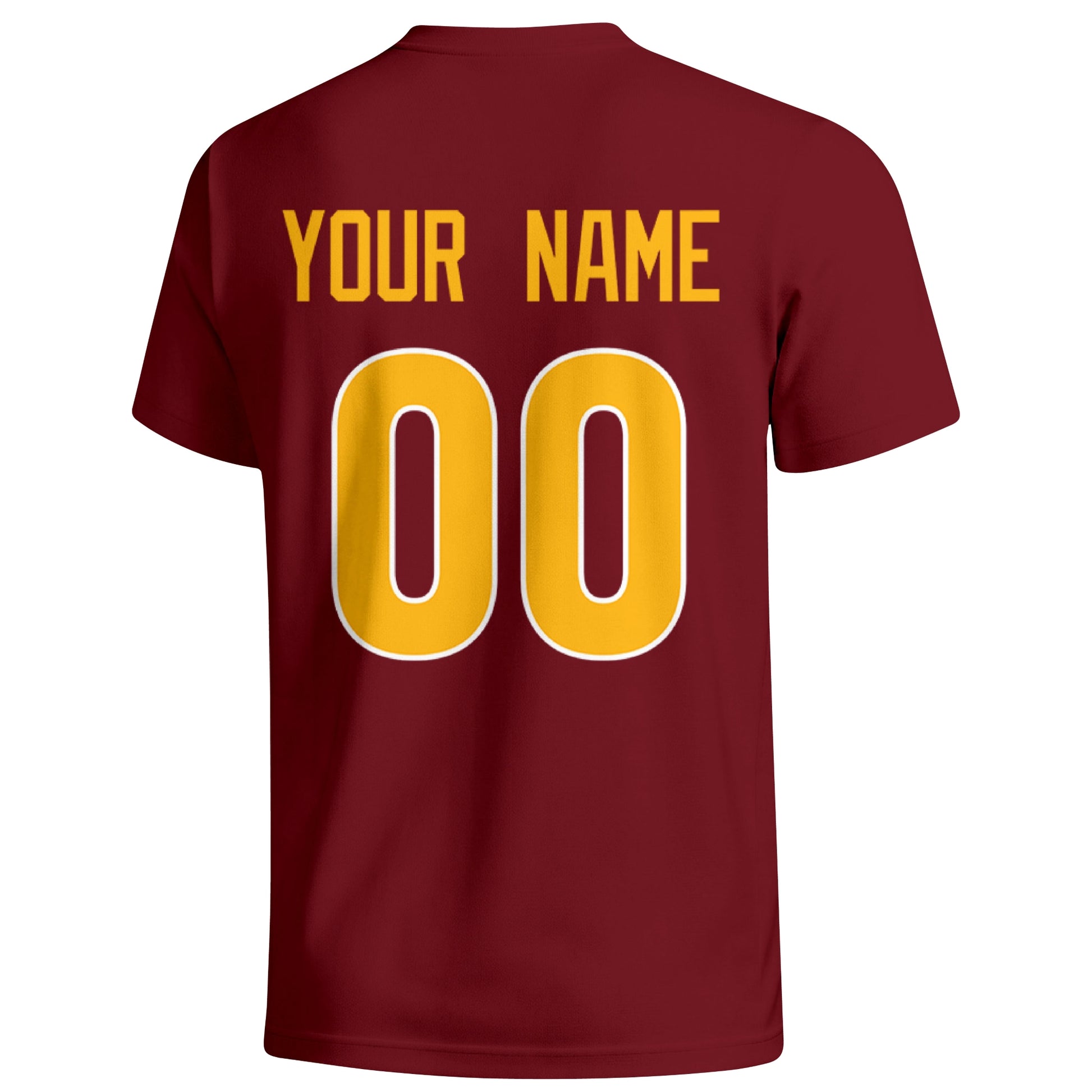 Washington personalized football T shirt in Burgundy showing the back custom name and number