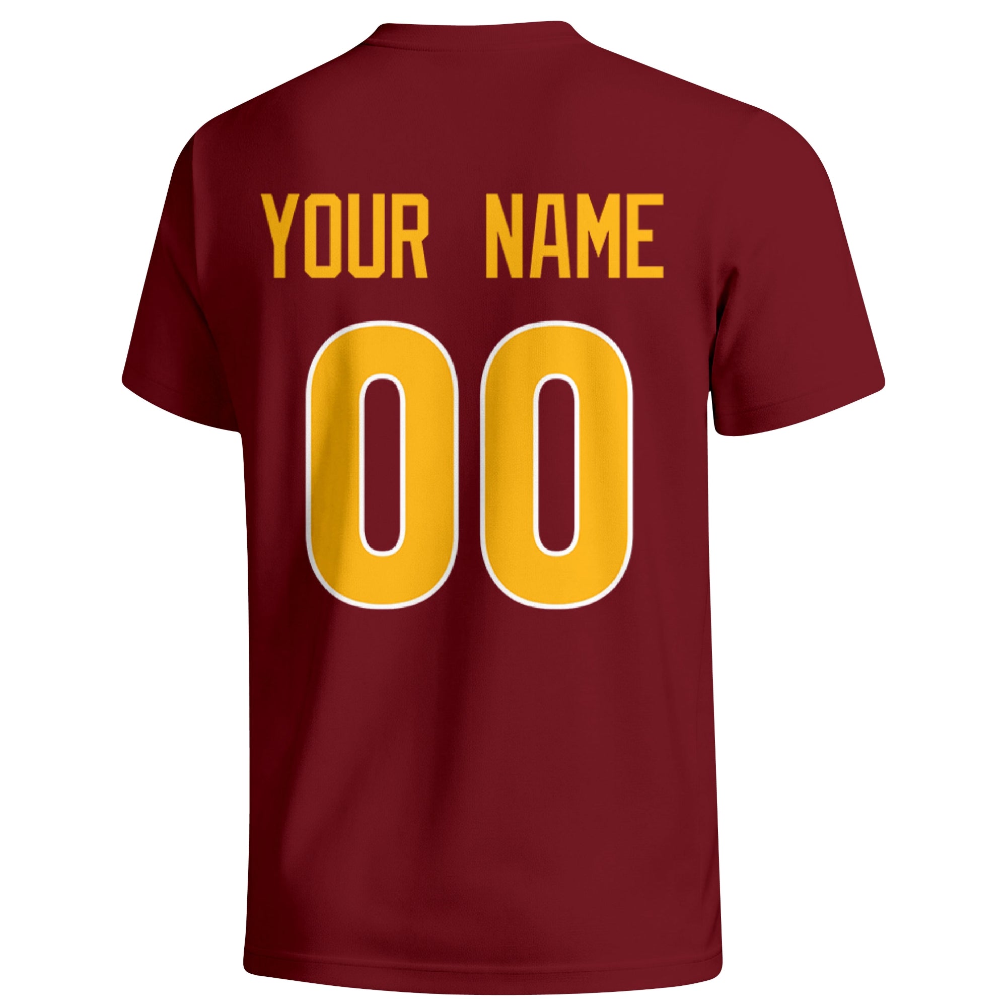 Washington personalized football T shirt in Burgundy showing the back custom name and number