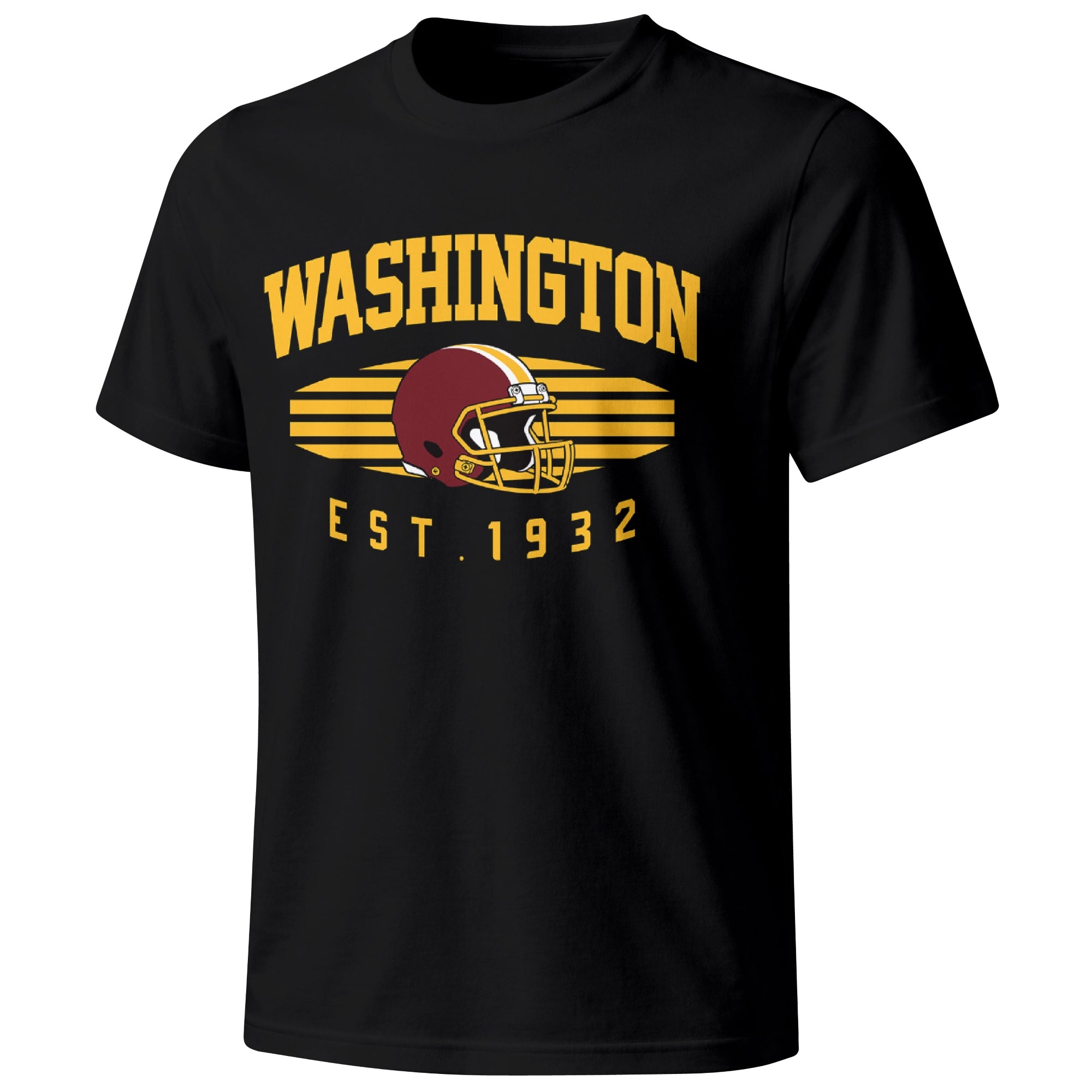 Washington football T shirt in Black showing the front city and football design