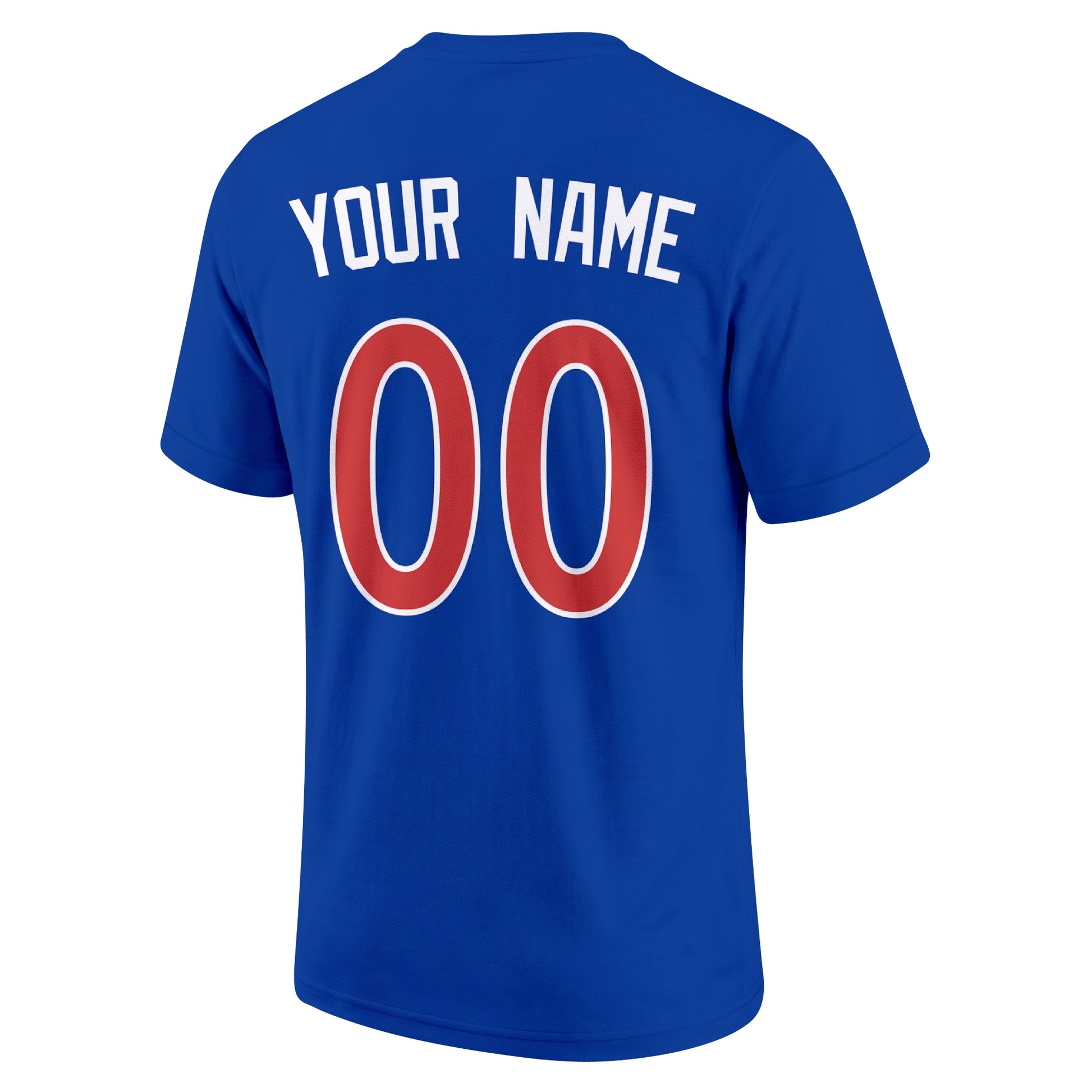 Chicago Blue Royal adult baseball T shirt back view with customizable name and large jersey style number