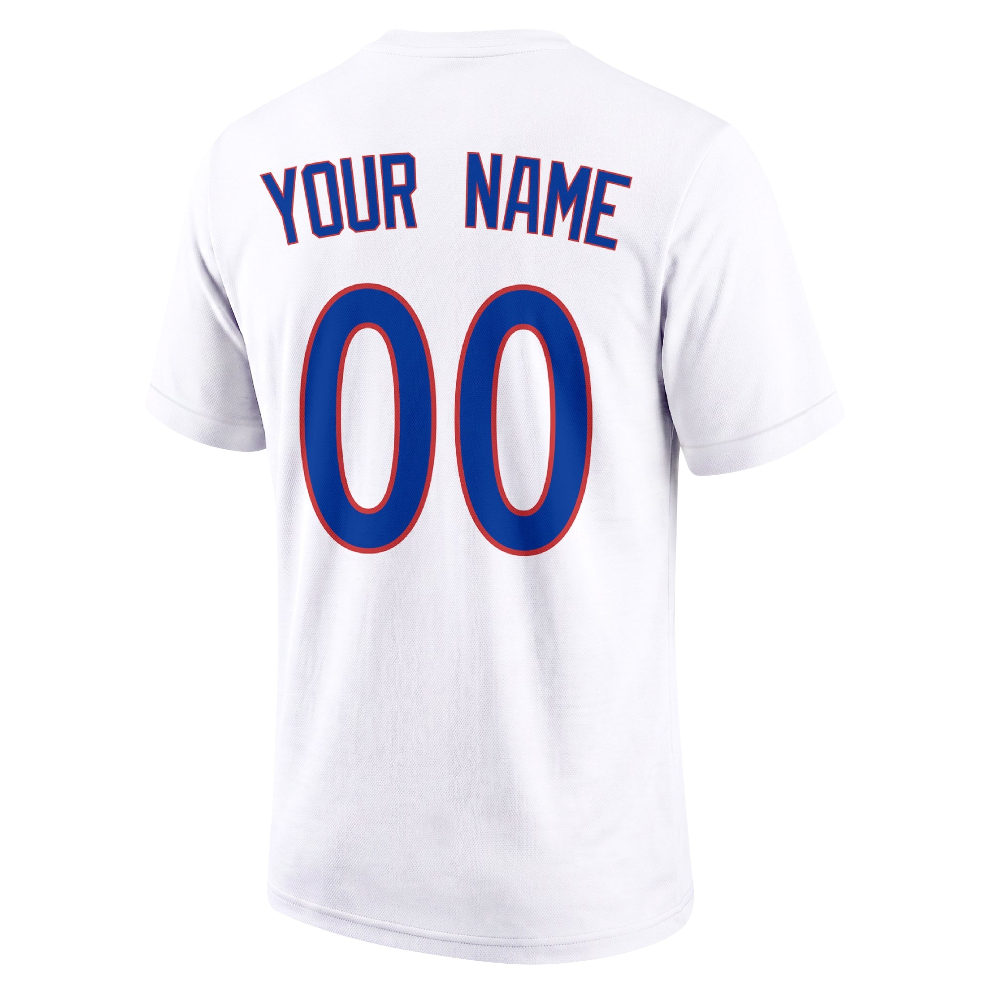 Chicago Blue White adult baseball T shirt back view with customizable name and large jersey style number