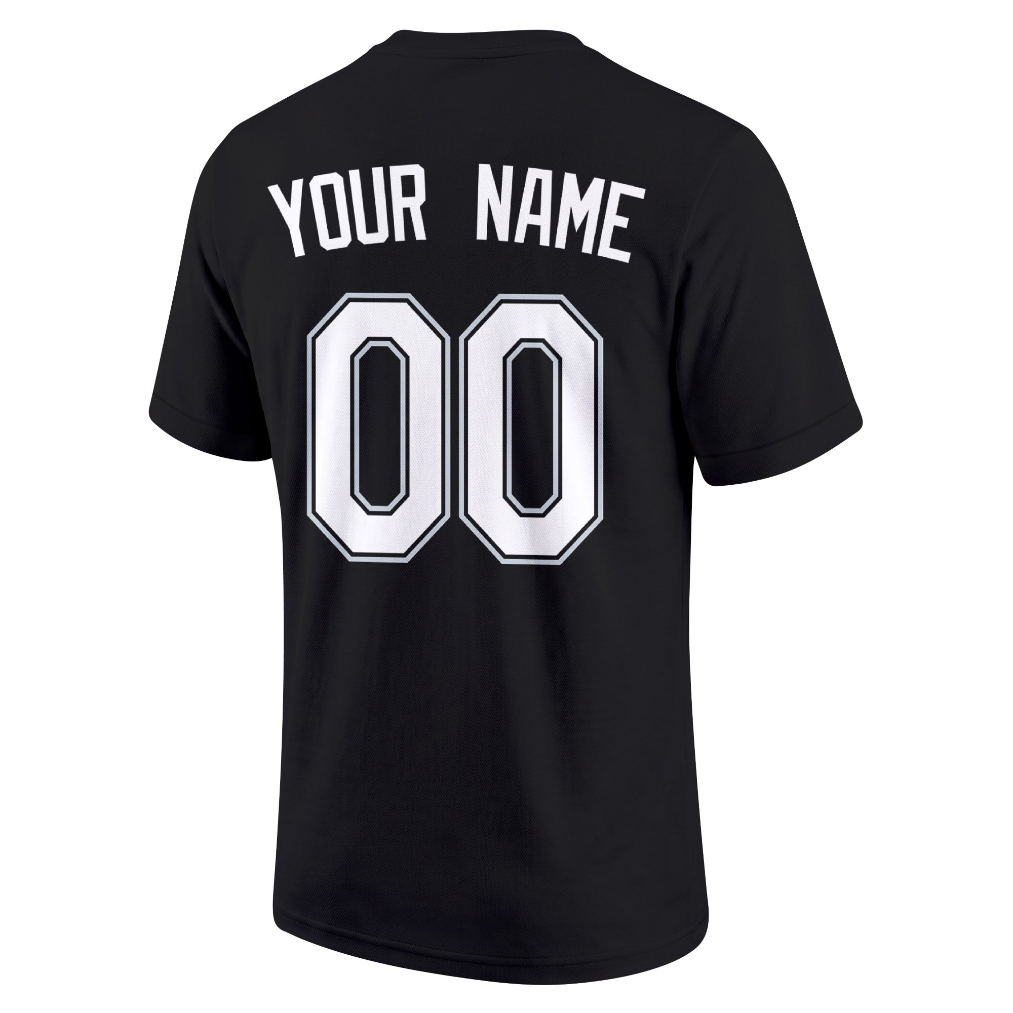 Chicago Black Black adult baseball T shirt back view with customizable name and large jersey style number