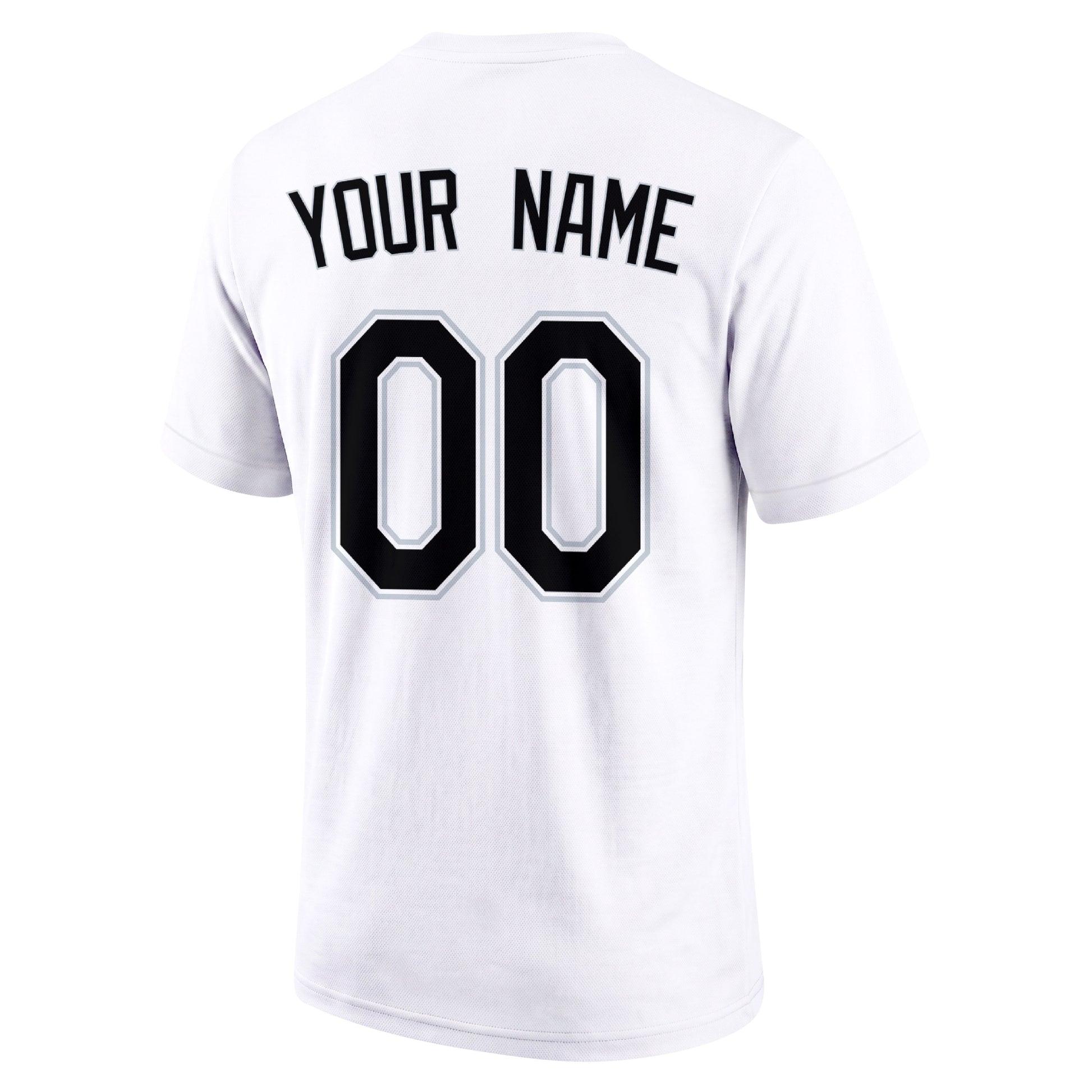 Chicago Black White adult baseball T shirt back view with customizable name and large jersey style number