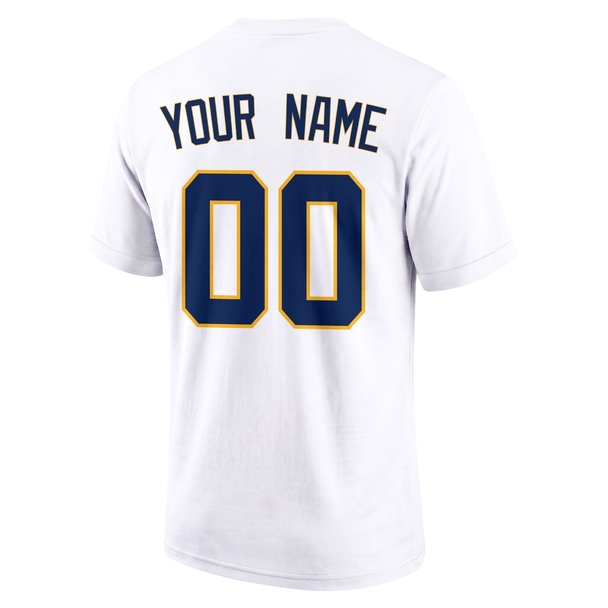 Milwaukee White adult baseball T shirt back view with customizable name and large jersey style number
