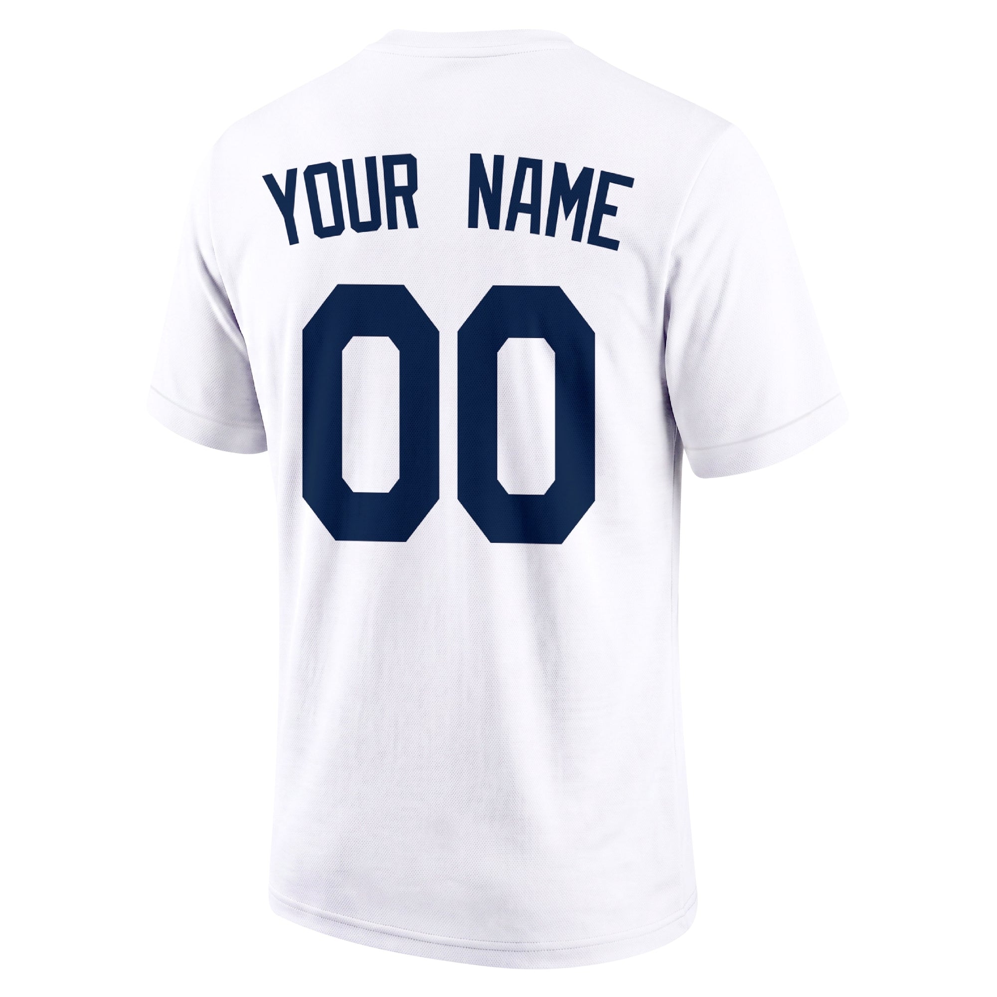 Tampa Bay White adult baseball T shirt back view with customizable name and large jersey style number