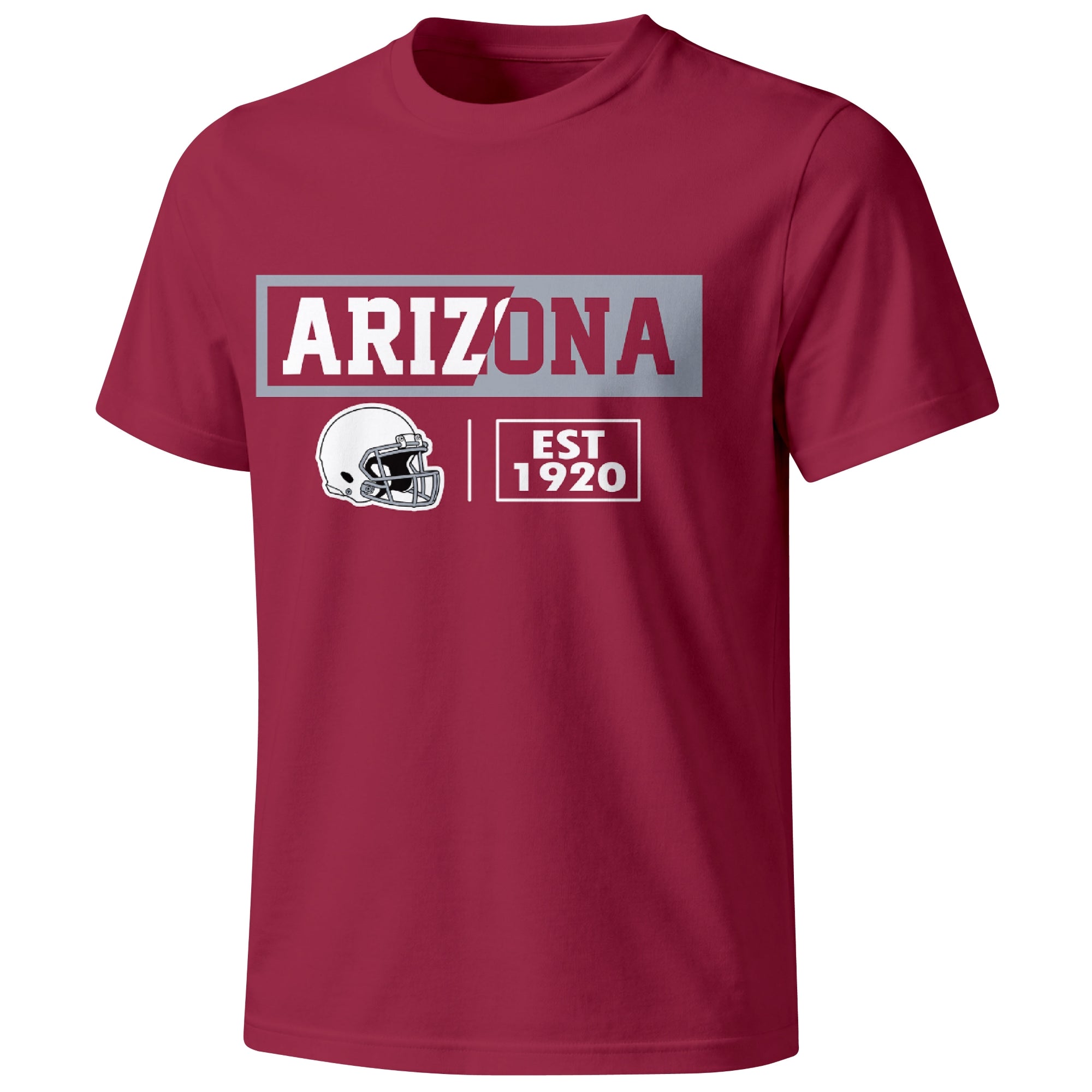 Arizona football badge T shirt in Red showing the front city and football helmet design