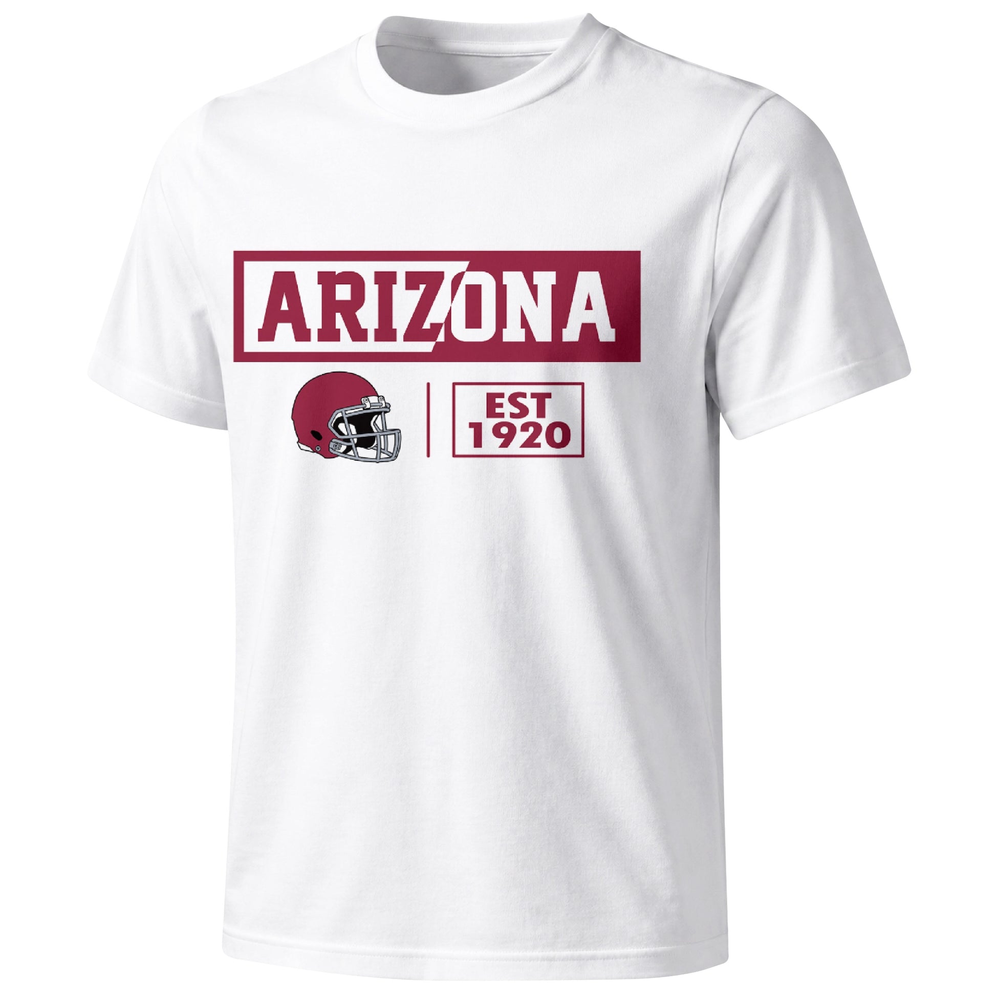 Arizona football badge T shirt in White showing the front city and football helmet design