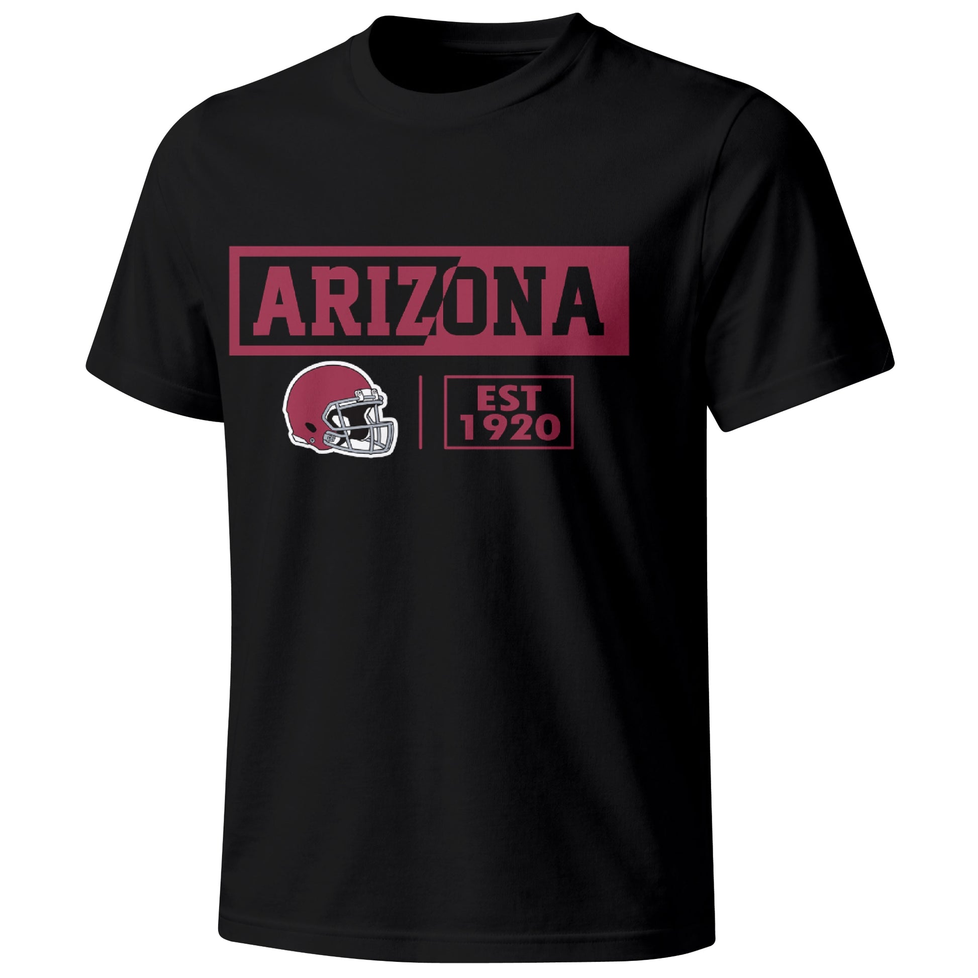 Arizona football badge T shirt in Black showing the front city and football helmet design