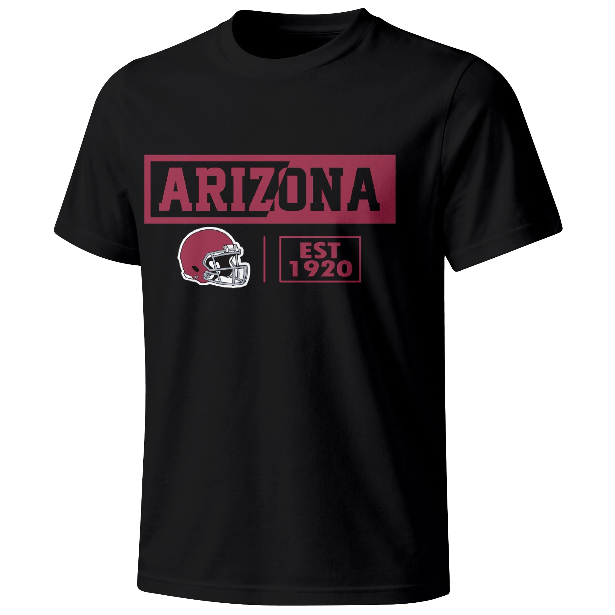 Arizona football badge T shirt in Black showing the front city and football helmet design