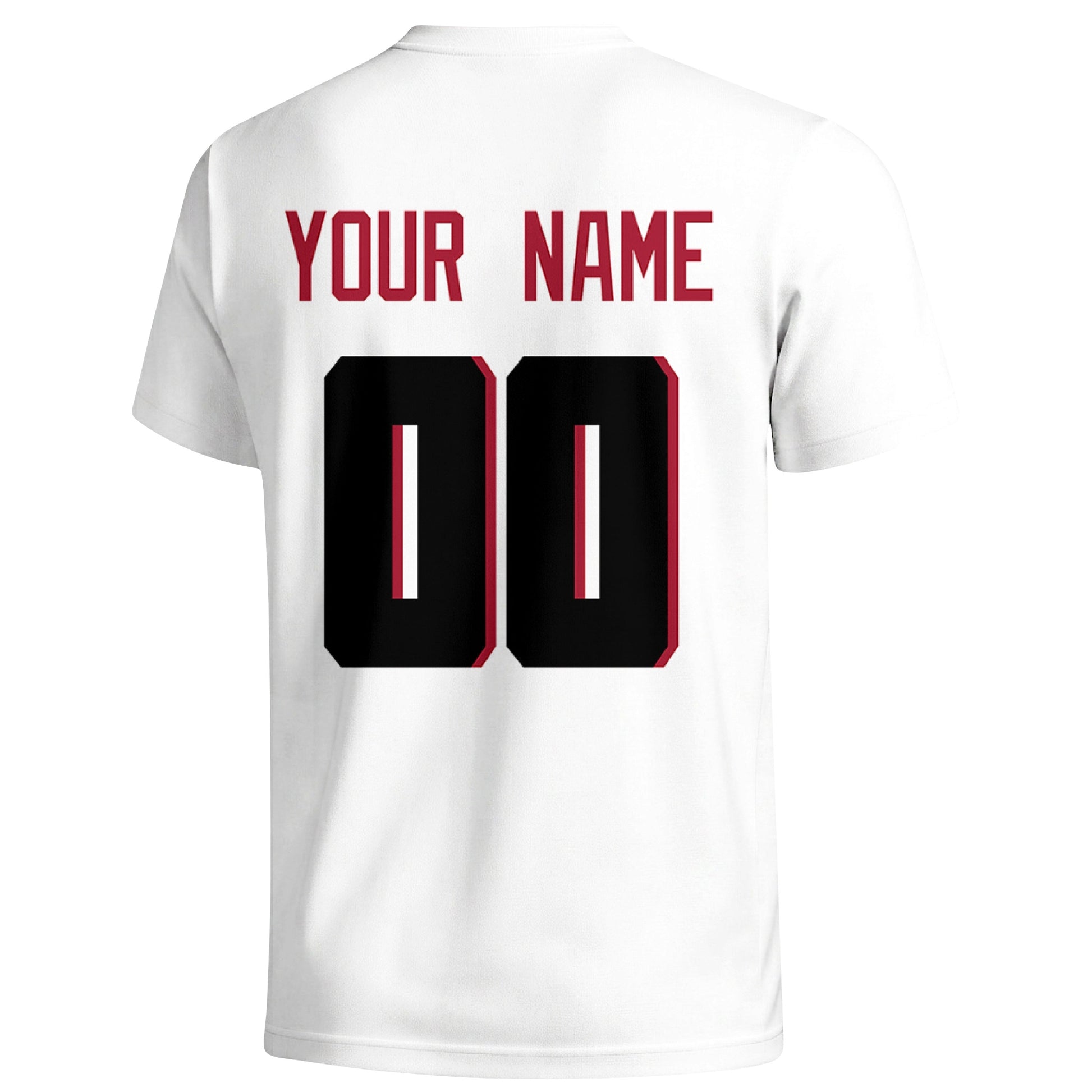 Atlanta personalized football badge T shirt in White showing the back custom name and number