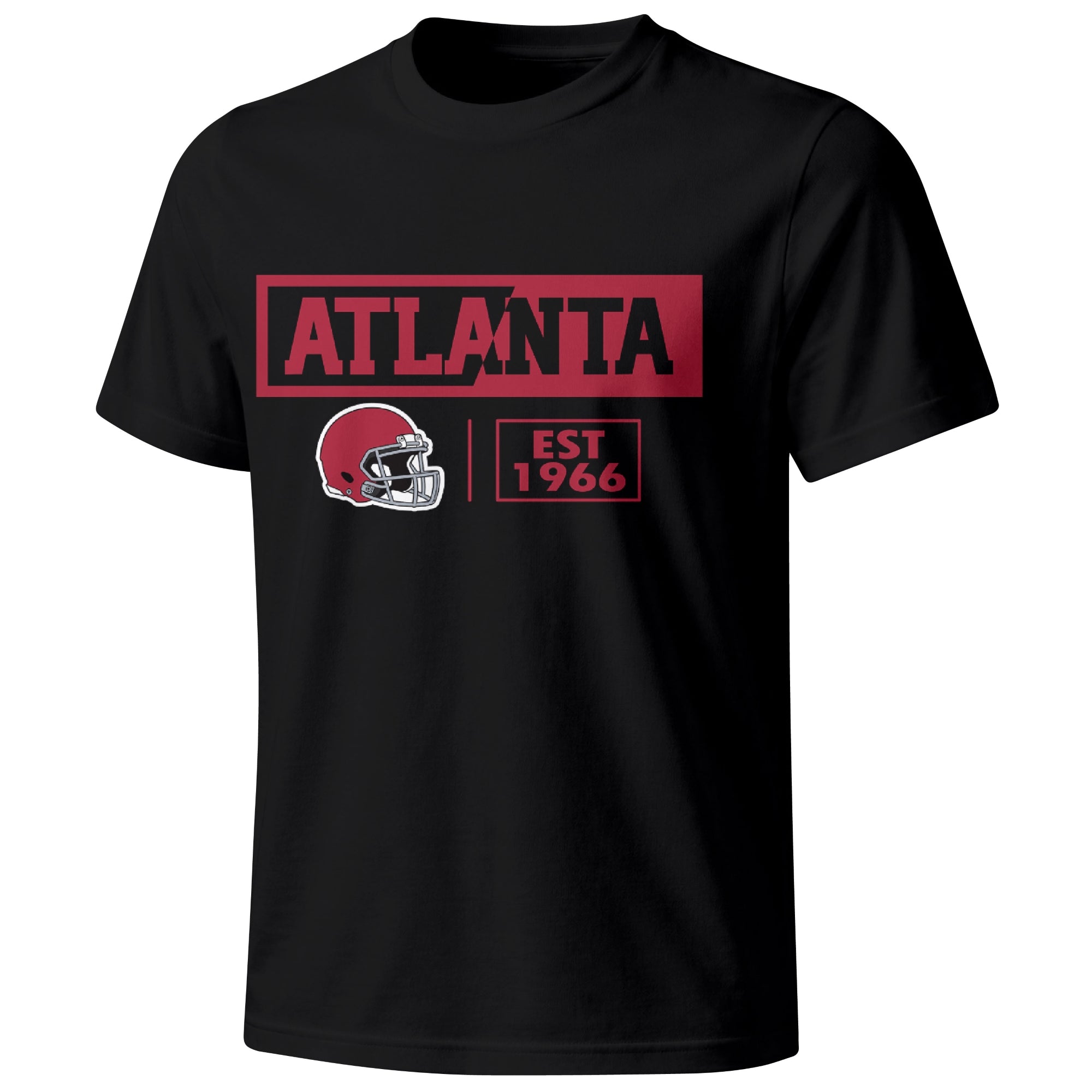 Atlanta football badge T shirt in Black showing the front city and football helmet design