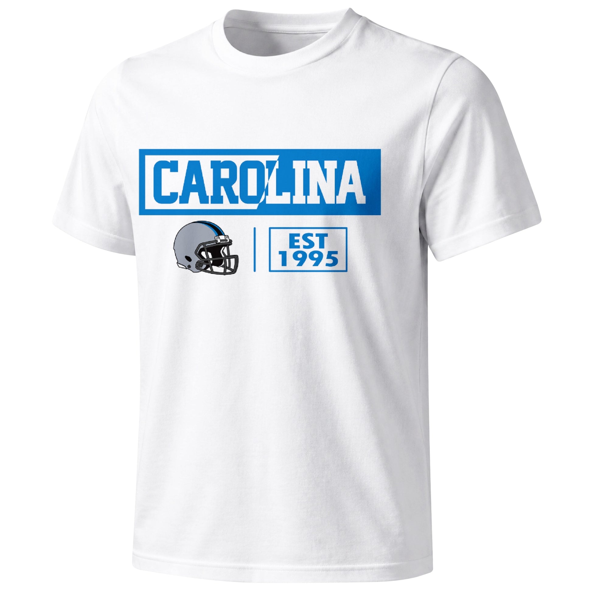 Carolina football badge T shirt in White showing the front city and football helmet design