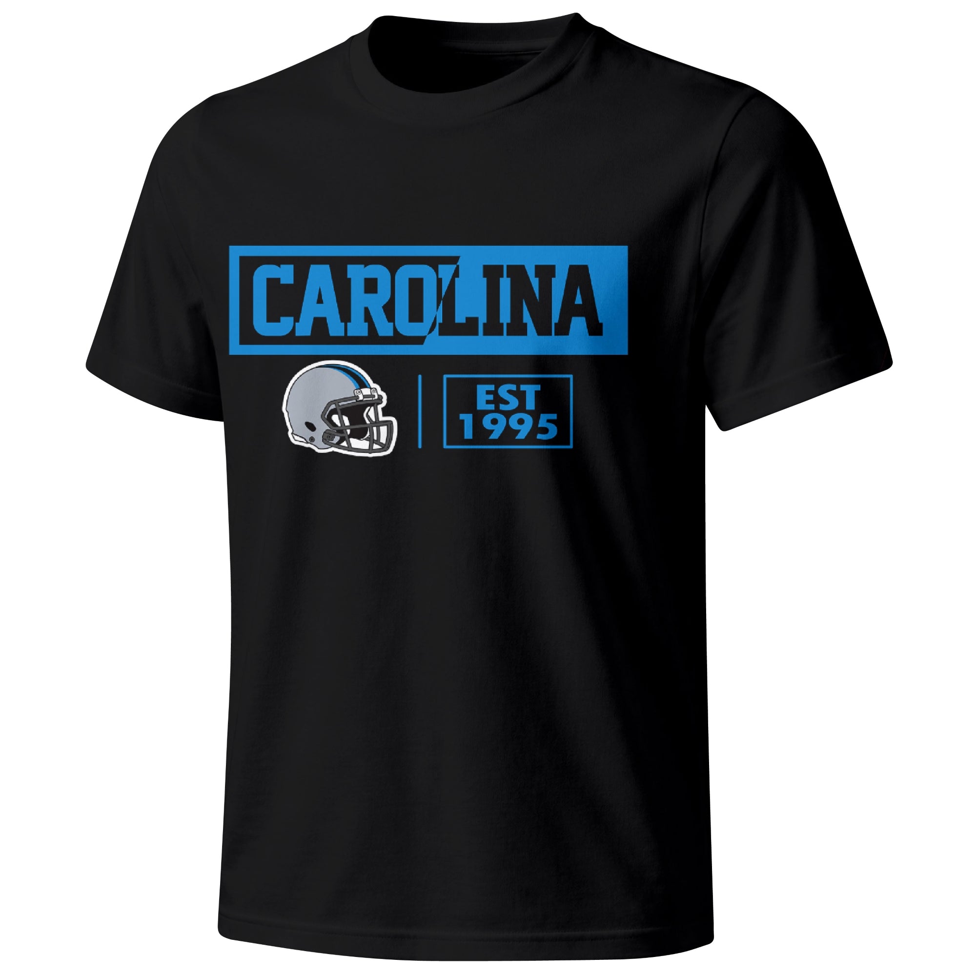 Carolina football badge T shirt in Black showing the front city and football helmet design