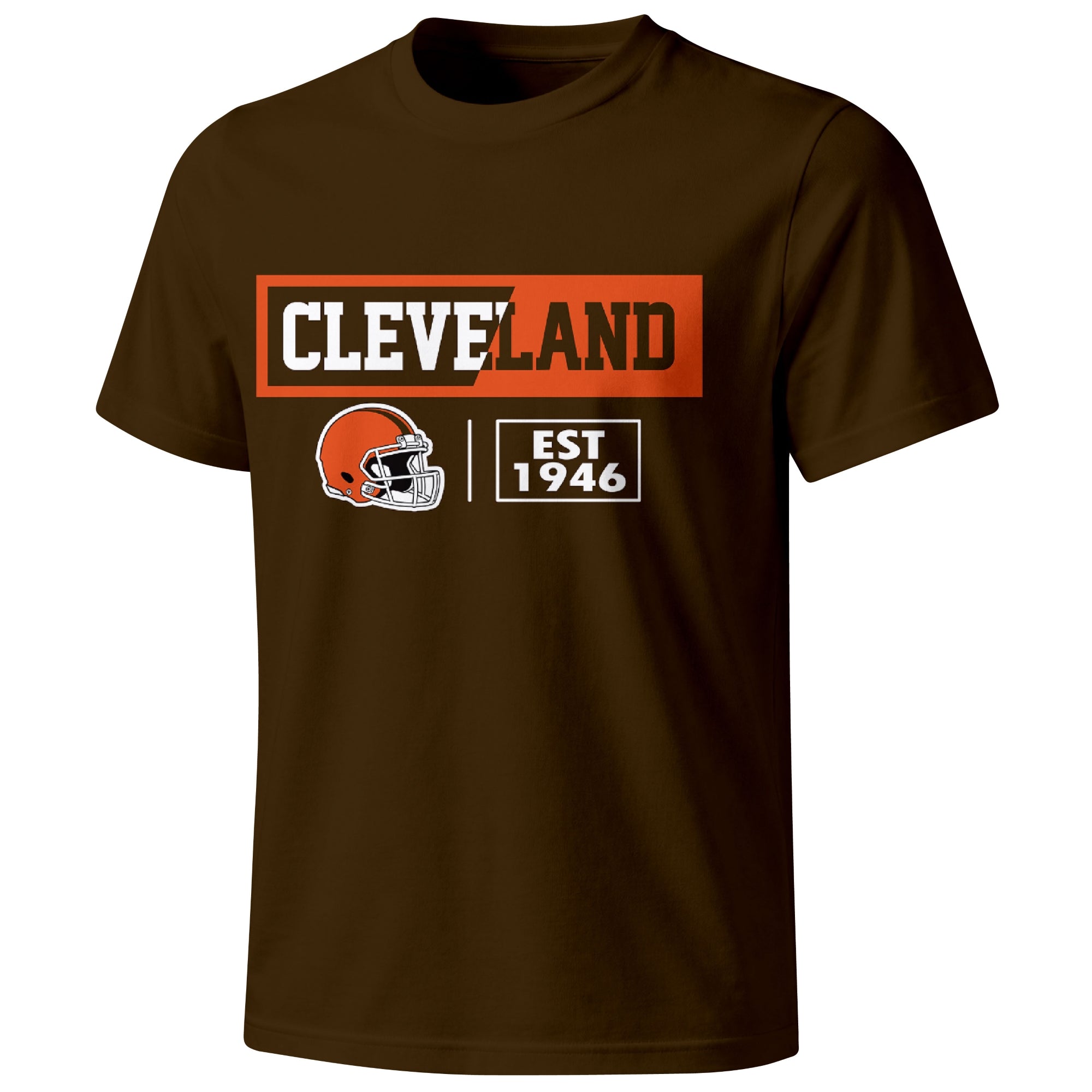 Cleveland football badge T shirt in Brown showing the front city and football helmet design