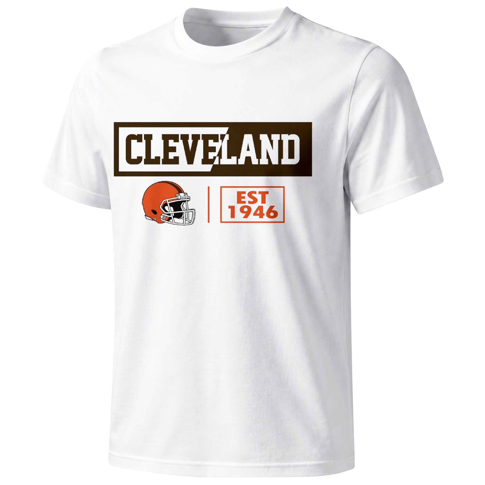 Cleveland football badge T shirt in White showing the front city and football helmet design