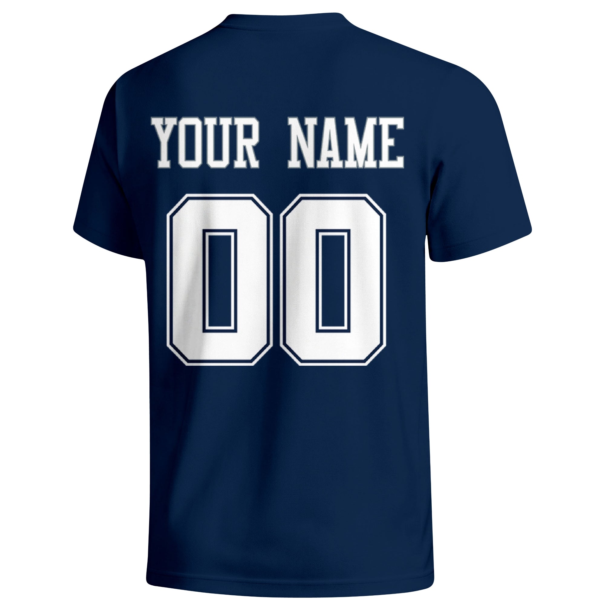 Dallas personalized football badge T shirt in Navy showing the back custom name and number